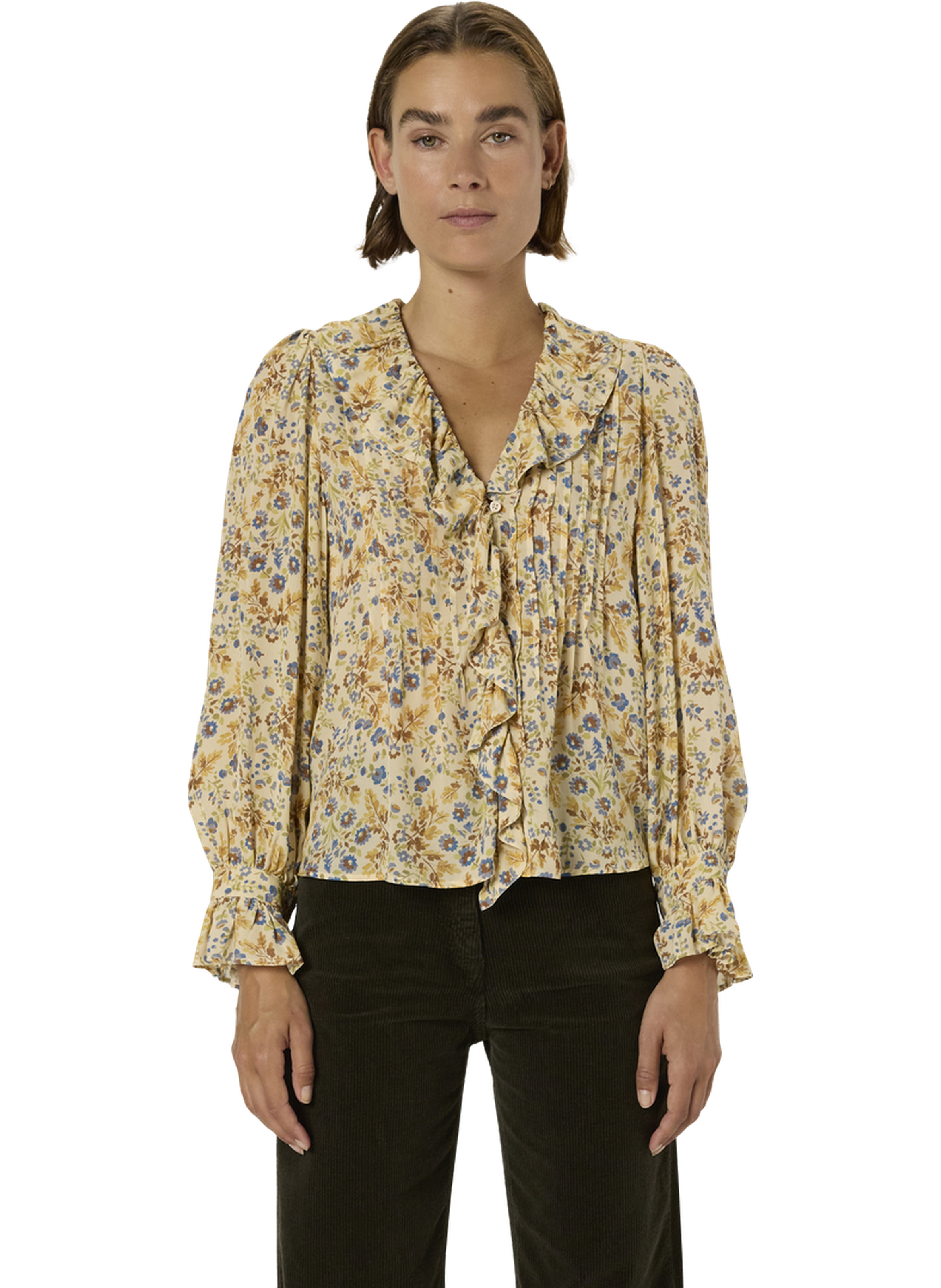 Chemise fleurie à volants - abby GERARD DAREL Beige