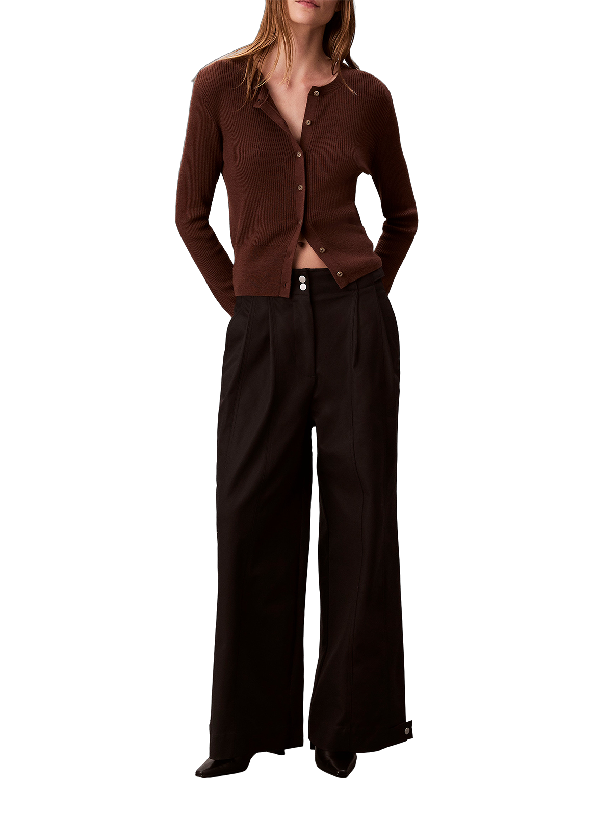 Cotton-blend wide-leg trousers CALVIN KLEIN Black