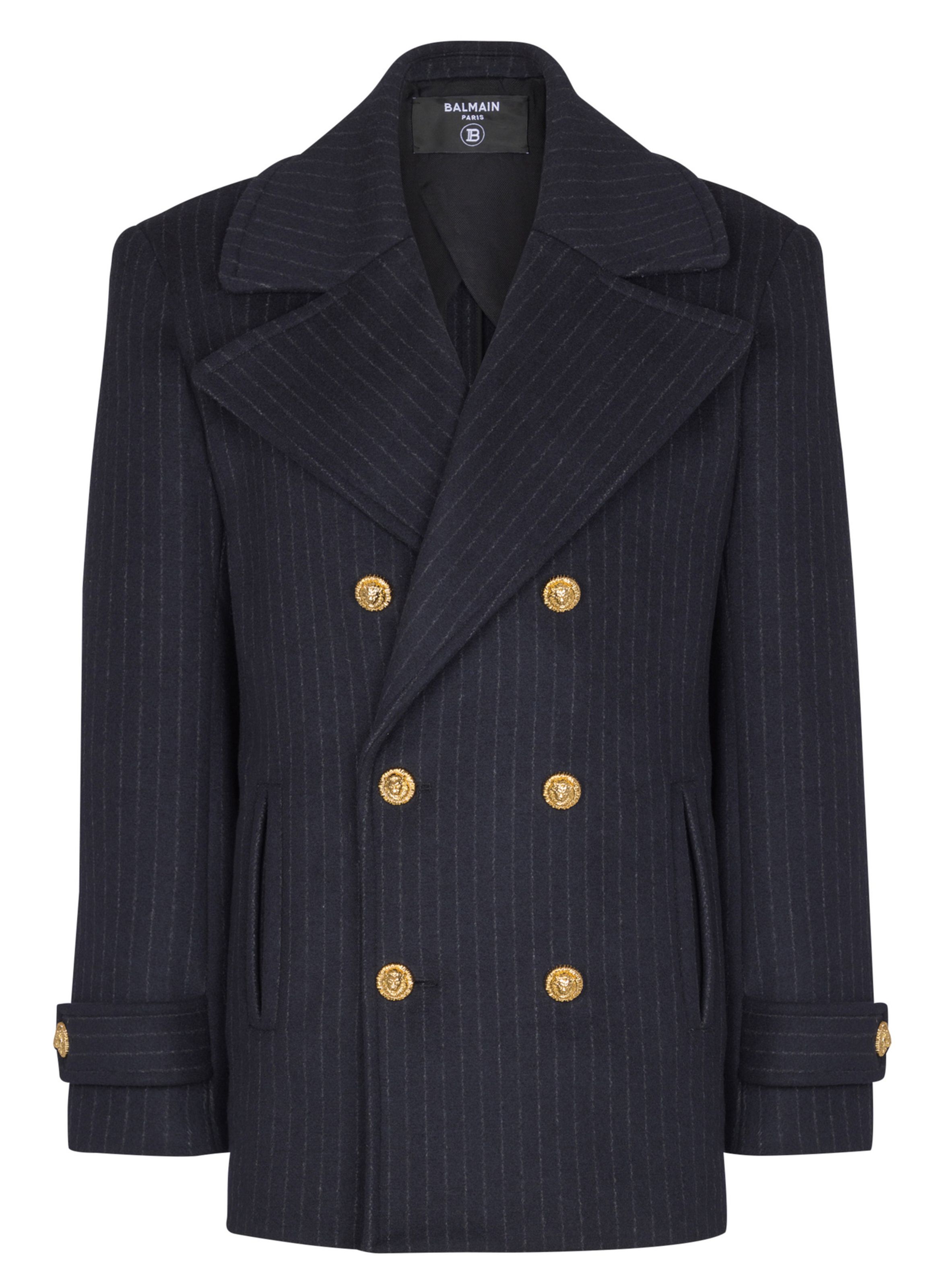 Caban court en laine à rayures BALMAIN Bleu