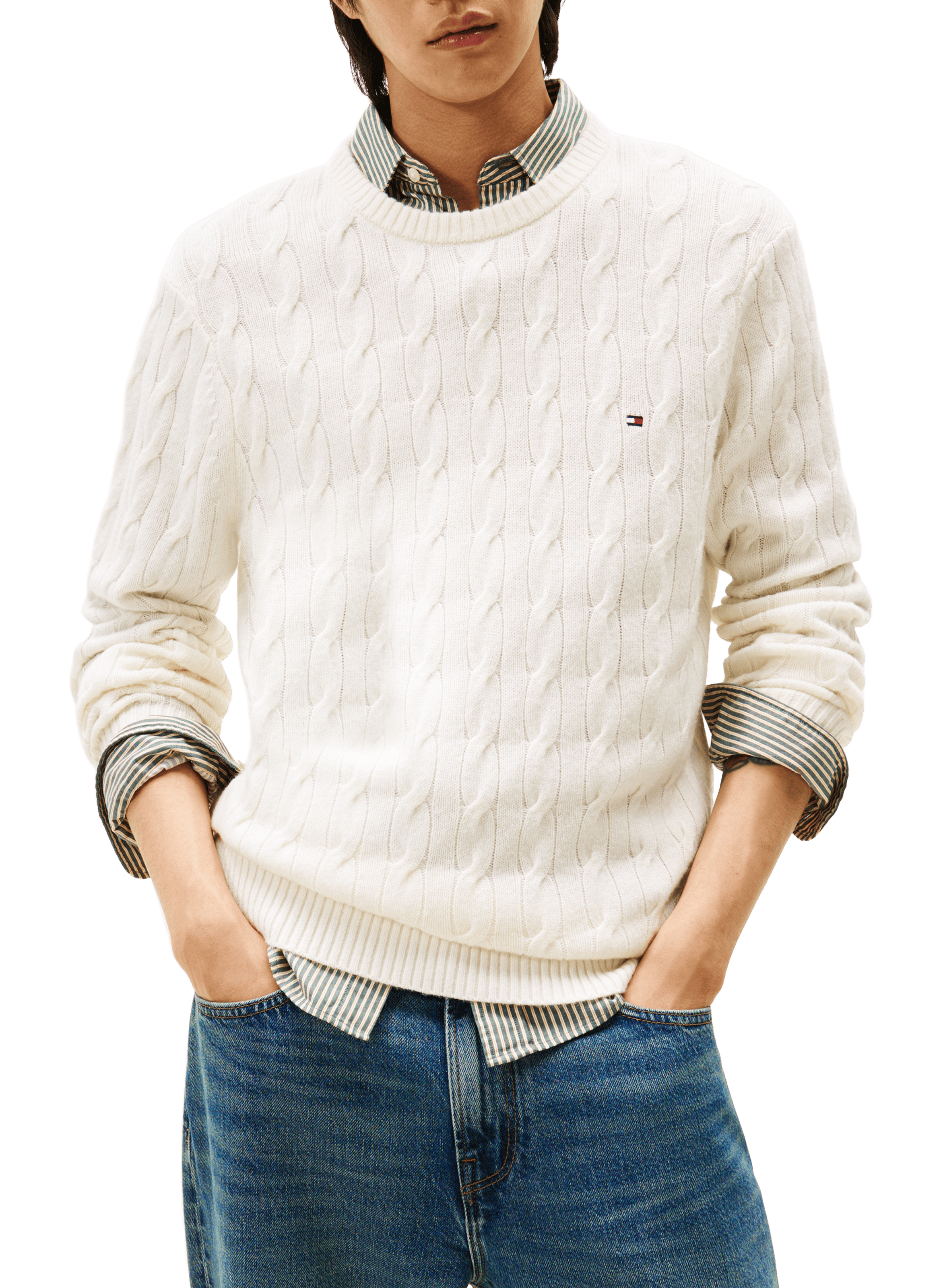 TOMMY HILFIGER Wool-blend round-neck jumper Beige