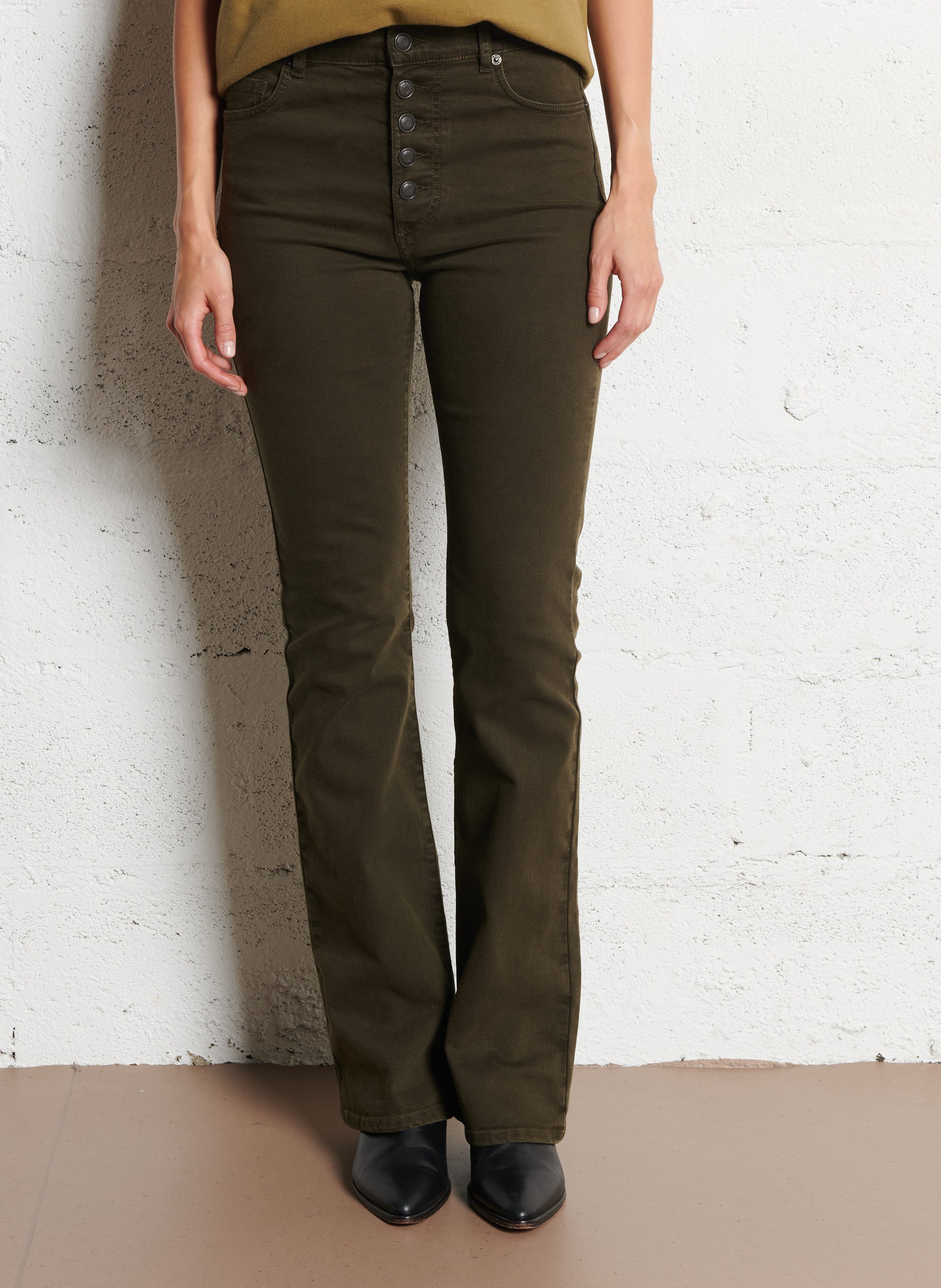 IKKS Jean flare taille haute uni Kaki
