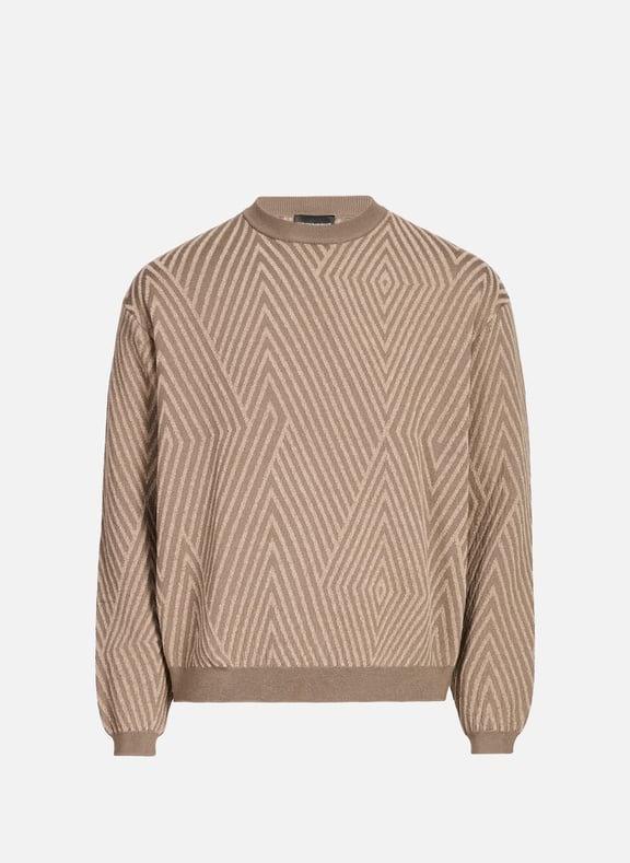 Oversized round neck sweater in blended virgin wool. Beige by EMPORIO ARMANI EMPORIO ARMANI Oversized round neck sweater in blended virgin wool. Beige