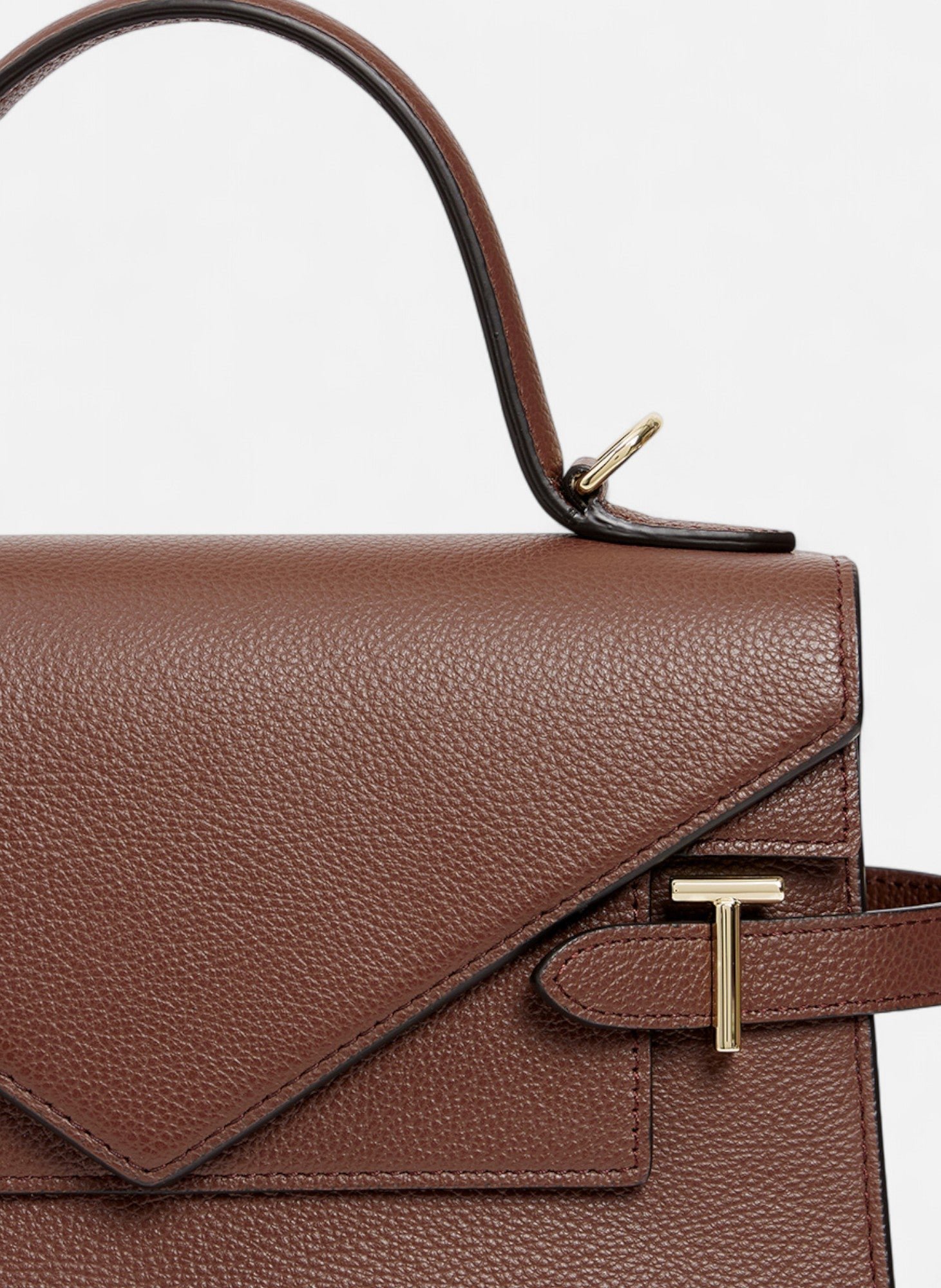 Sac à main double rabat moyen modèle emilie en cuir grainé LE TANNEUR Marron