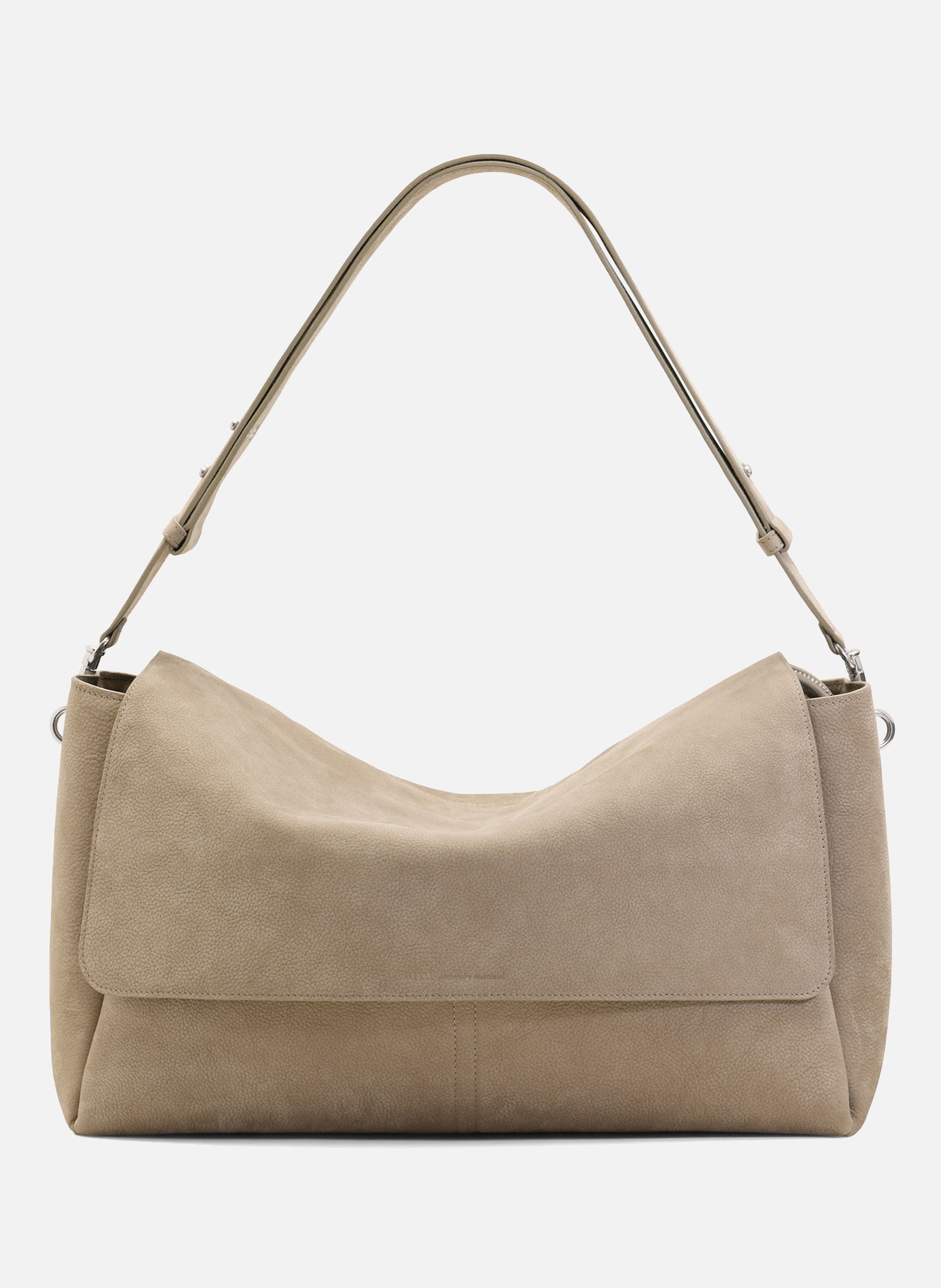 Grand sac à rabat carrousel unisexe en cuir de vache AMI PARIS Gris