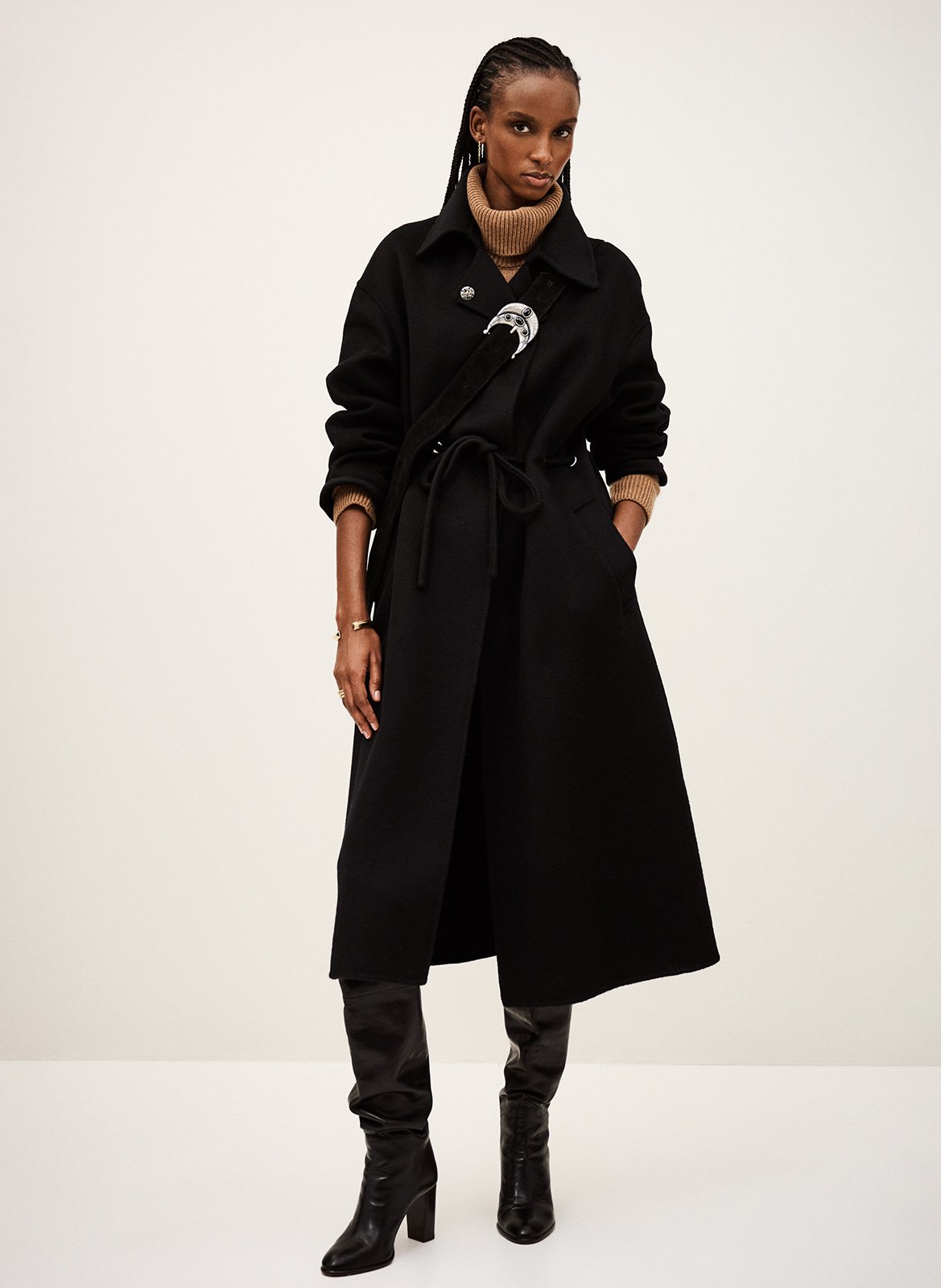 Manteau long col classique en laine mélangée kate BA&SH Noir