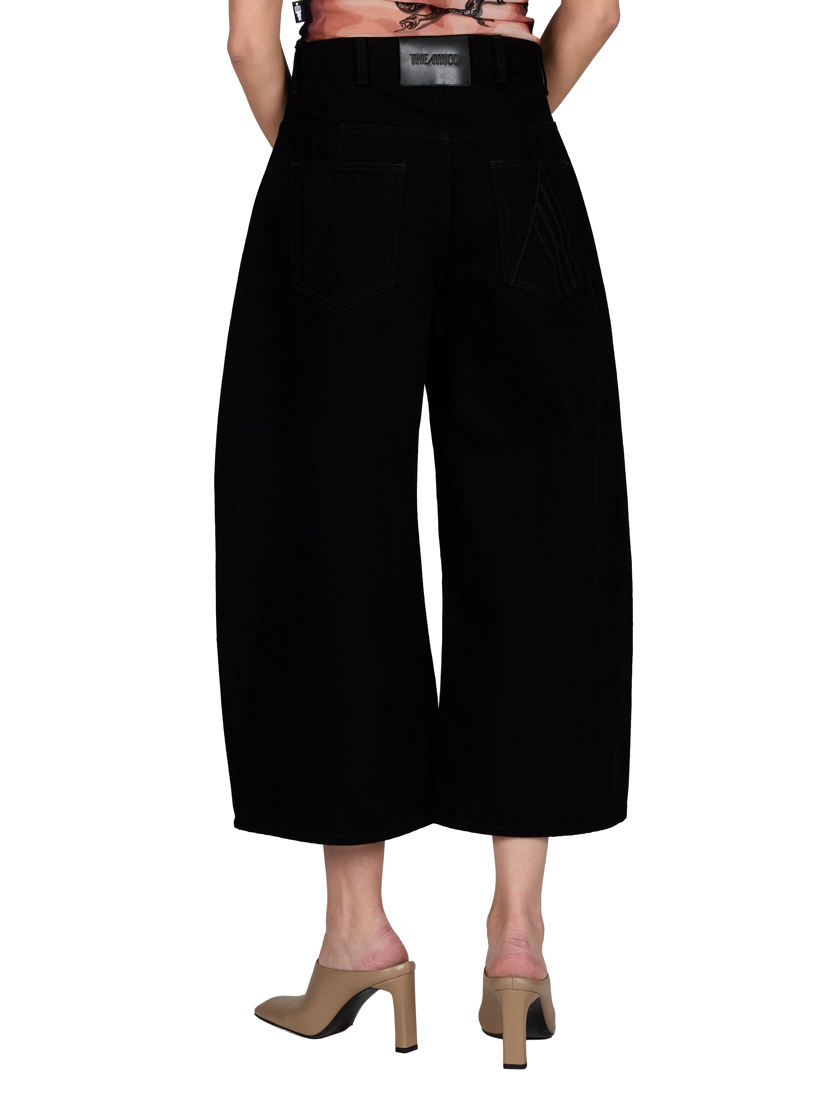 Wide leg 3/4 cotton pants THE ATTICO Black