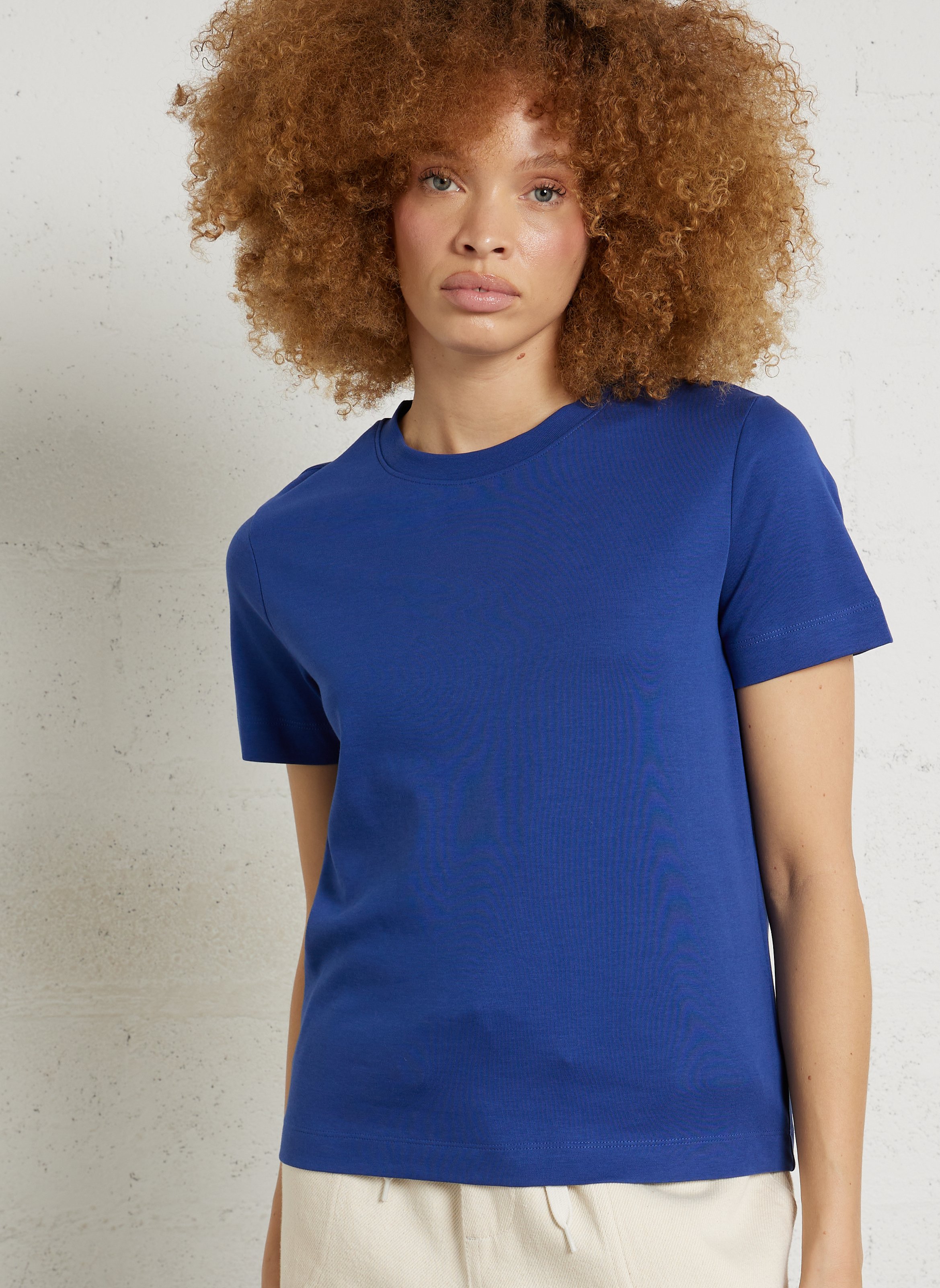 Tee-shirt droit col rond en coton leni MAISON 123 Bleu