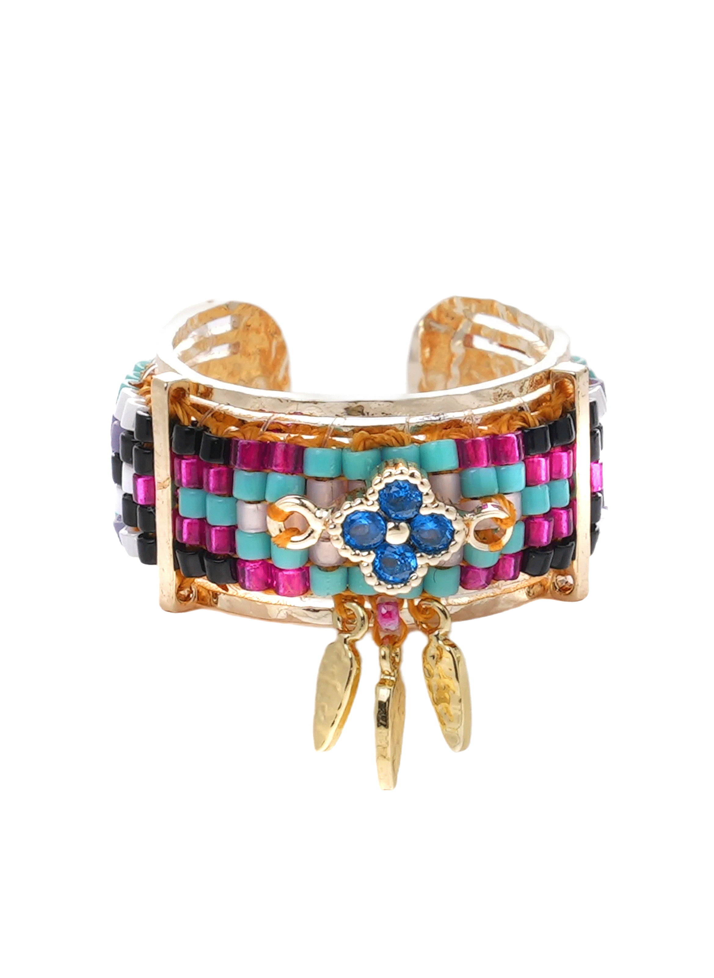 Bague réglable perles tissées et pampilles kylim HIPANEMA Noir