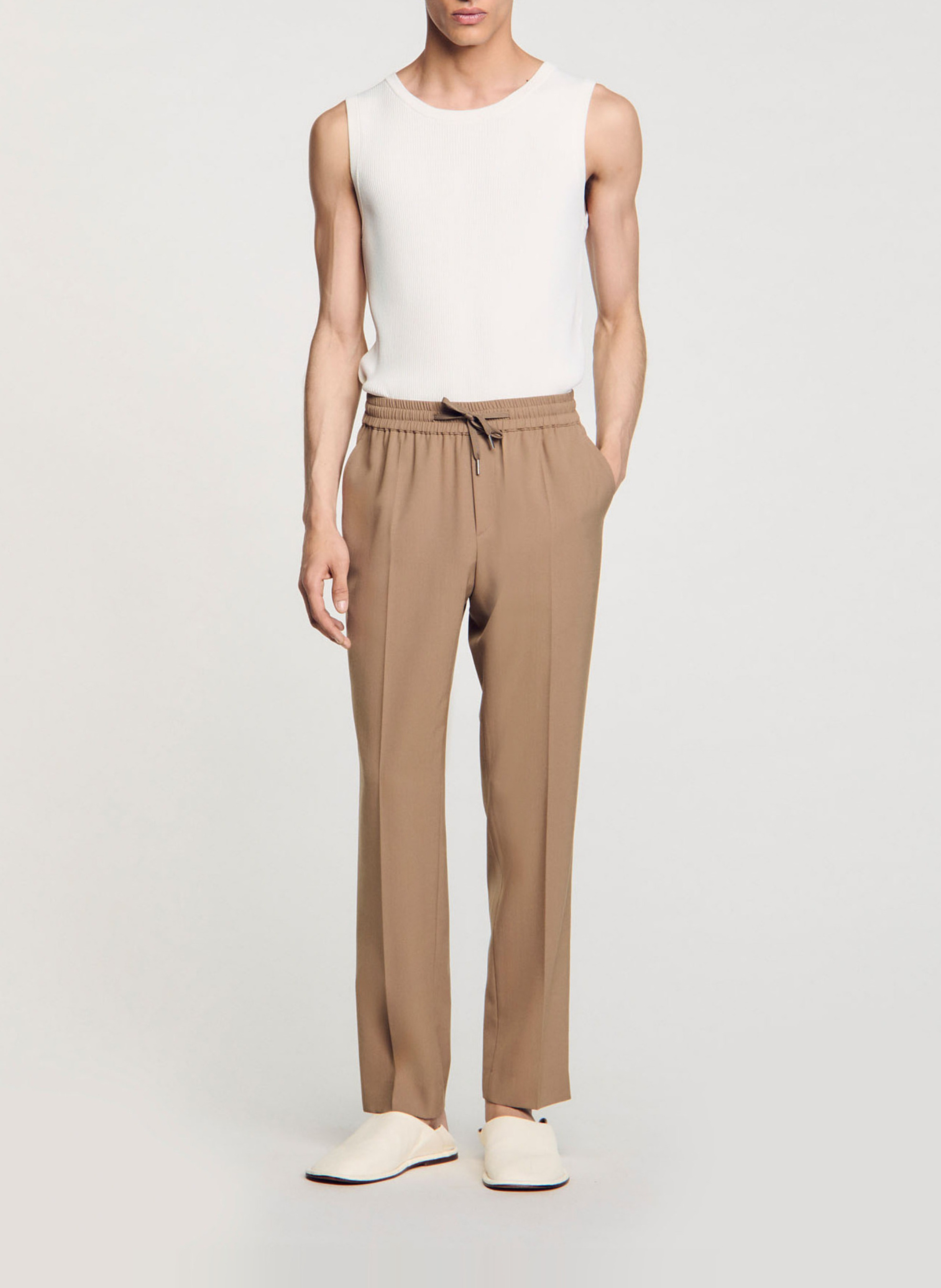 Pantalon droit élastiqué SANDRO Marron