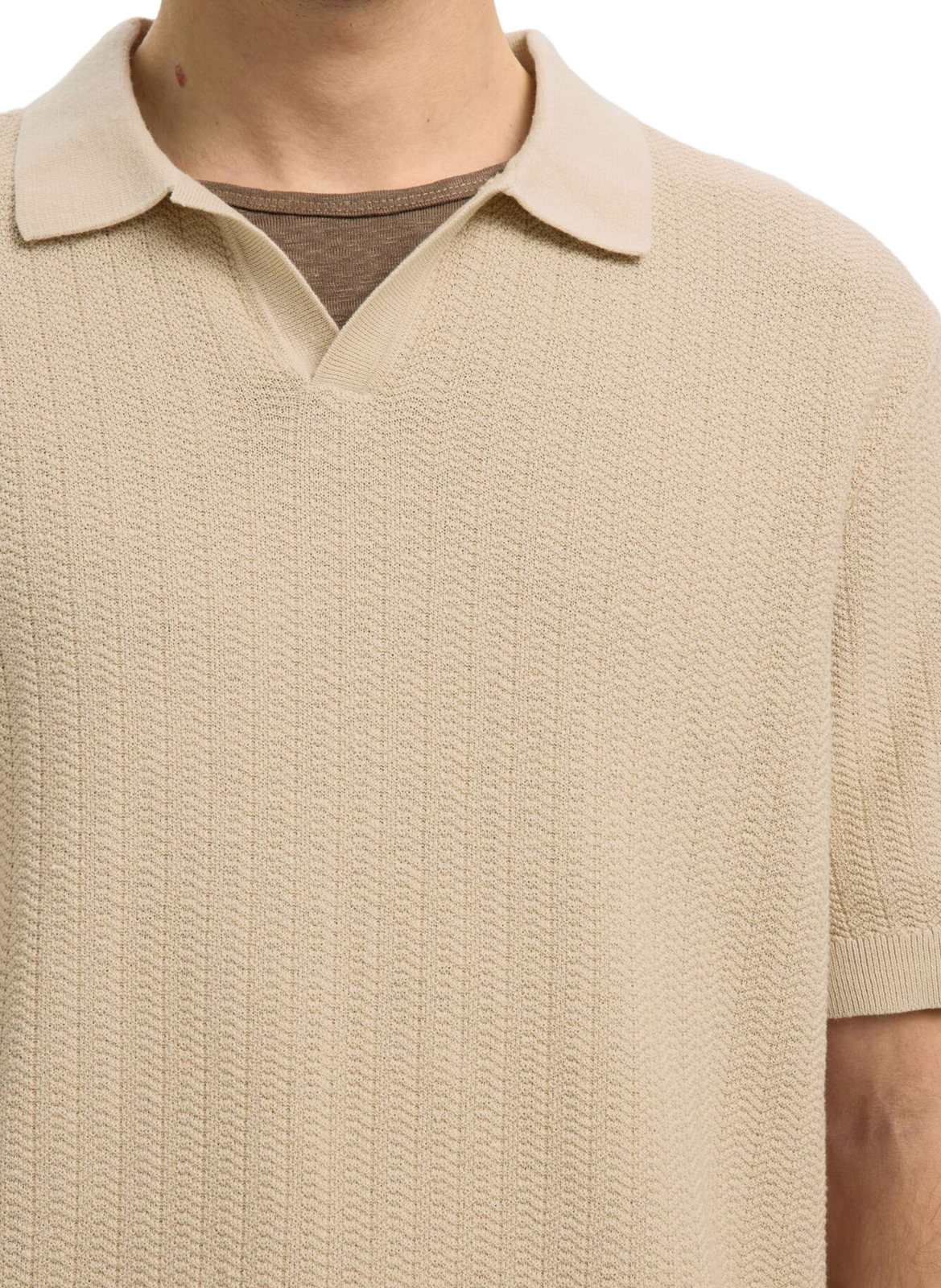 Short-sleeved polo in cotton and linen SELECTED Beige