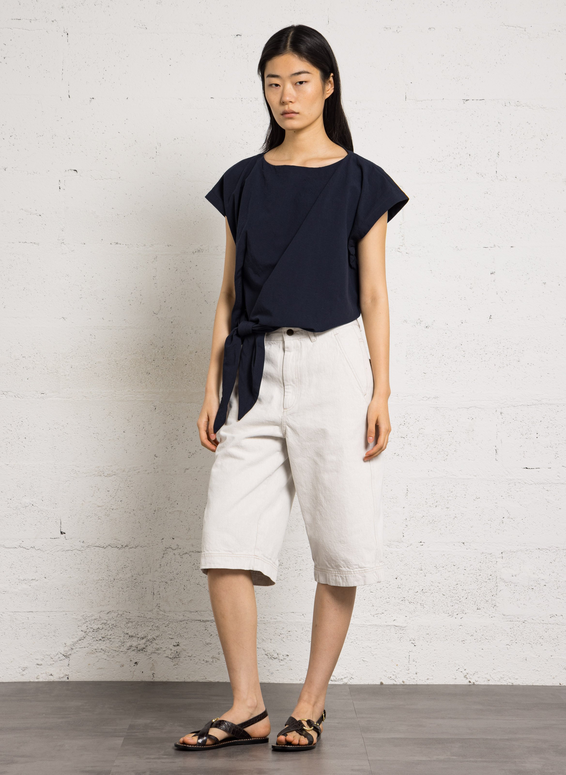 Top court ample à nouer uni itea SOEUR Bleu