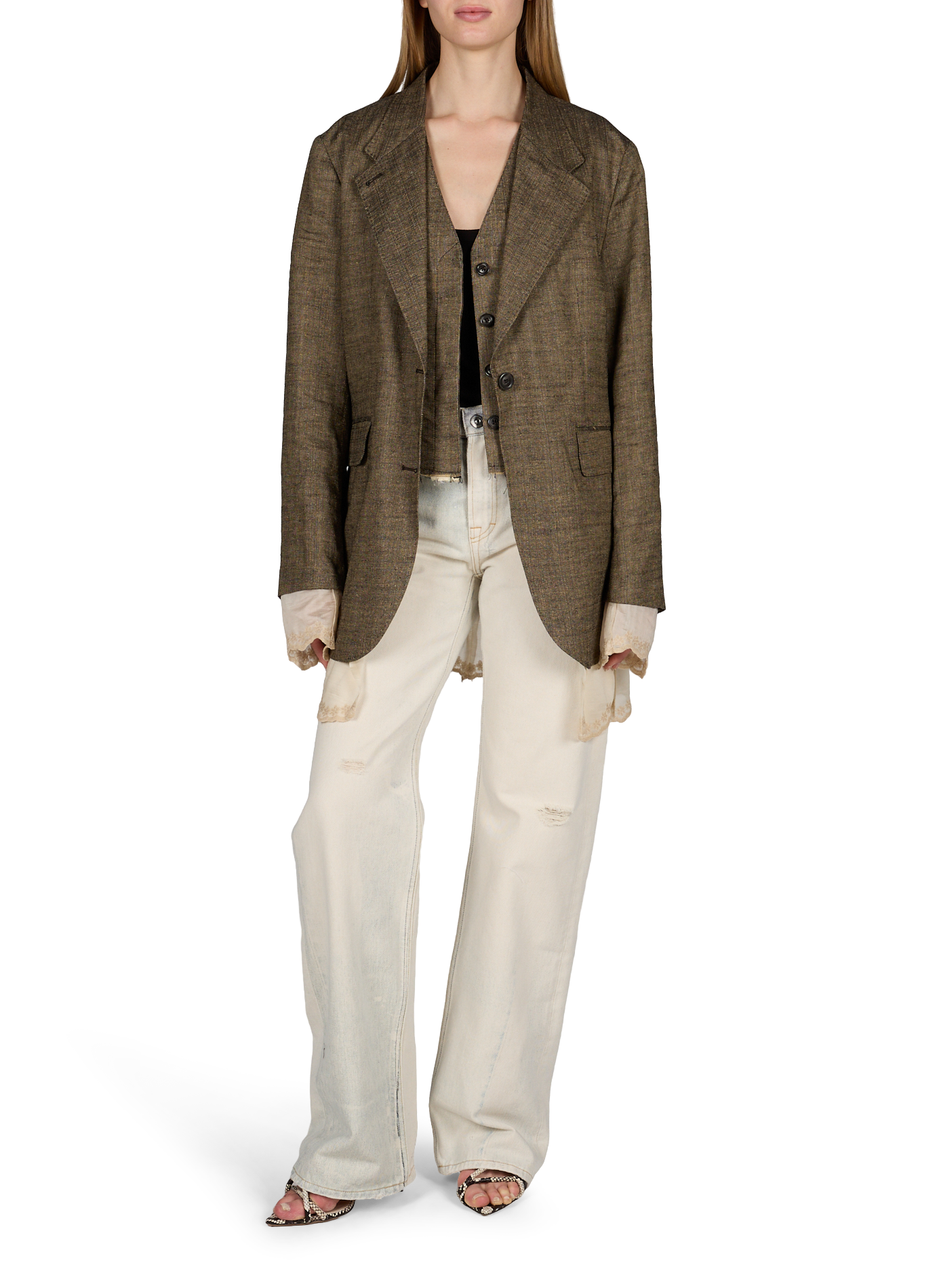 Blazer col tailleur en lin mélangé OUR LEGACY Beige