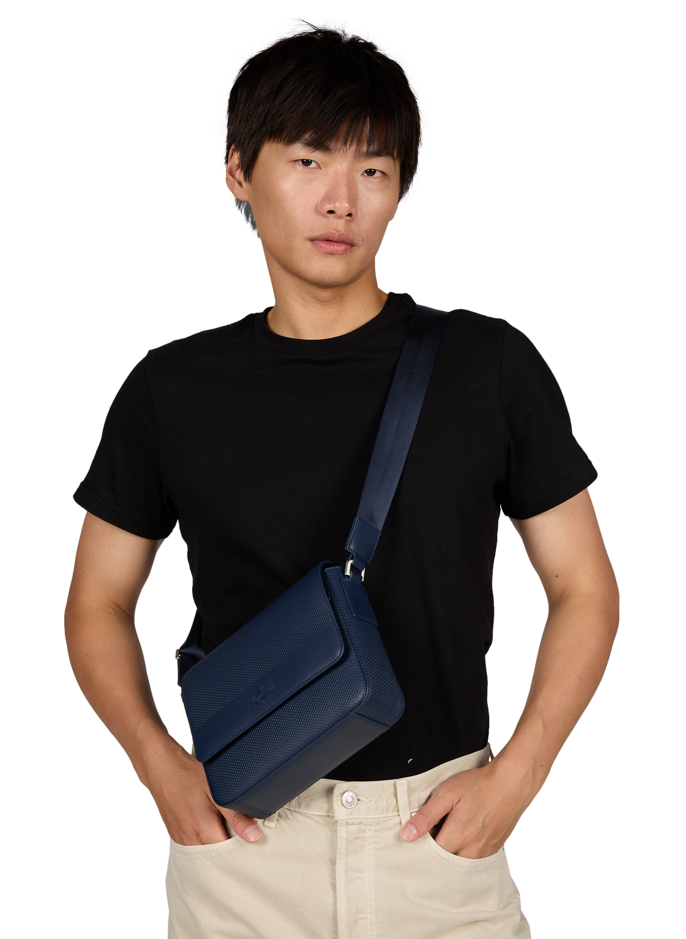 Textured leather shoulder bag LACOSTE Blue