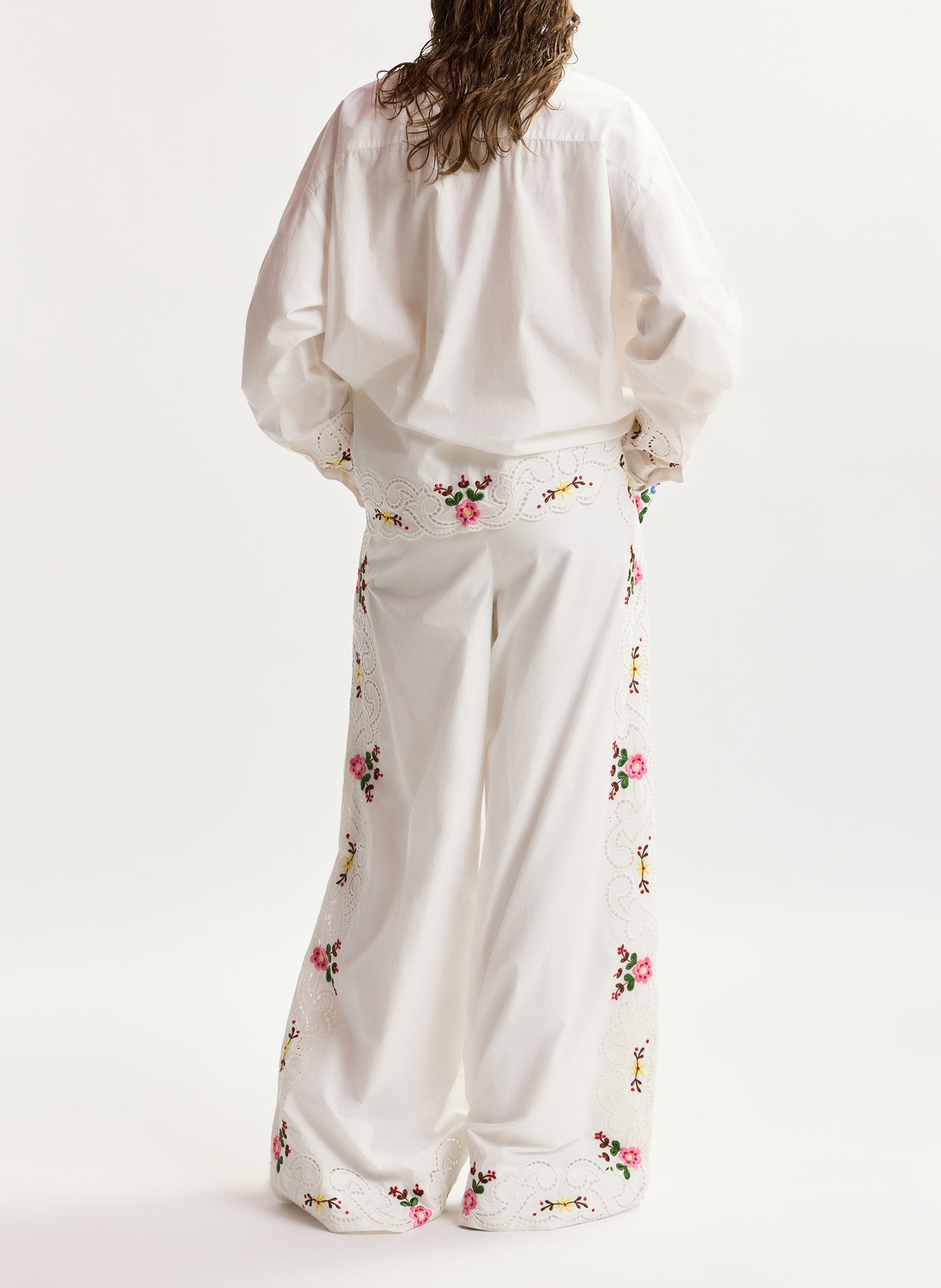 Pantalon taille haute large brodé janai ESSENTIEL ANTWERP Blanc
