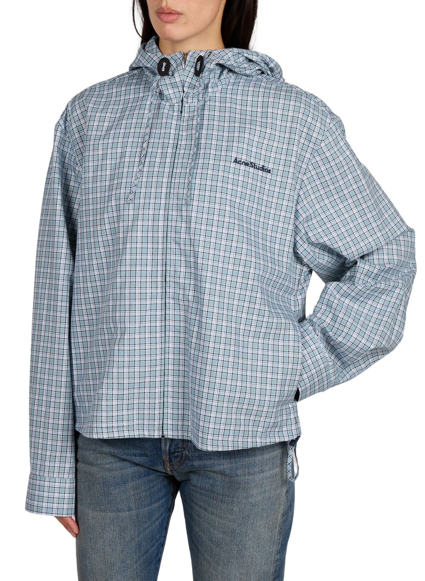 Chaqueta a cuadros con capucha de algodón ACNE STUDIOS Azul