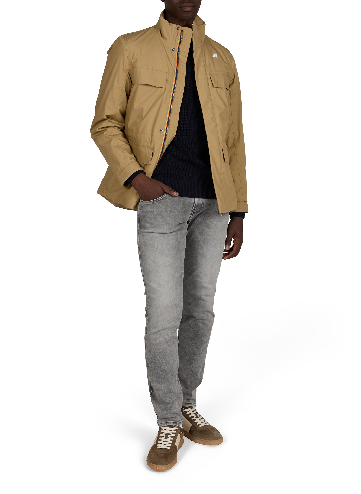 Jacket with high collar in blended cotton K-WAY Beige