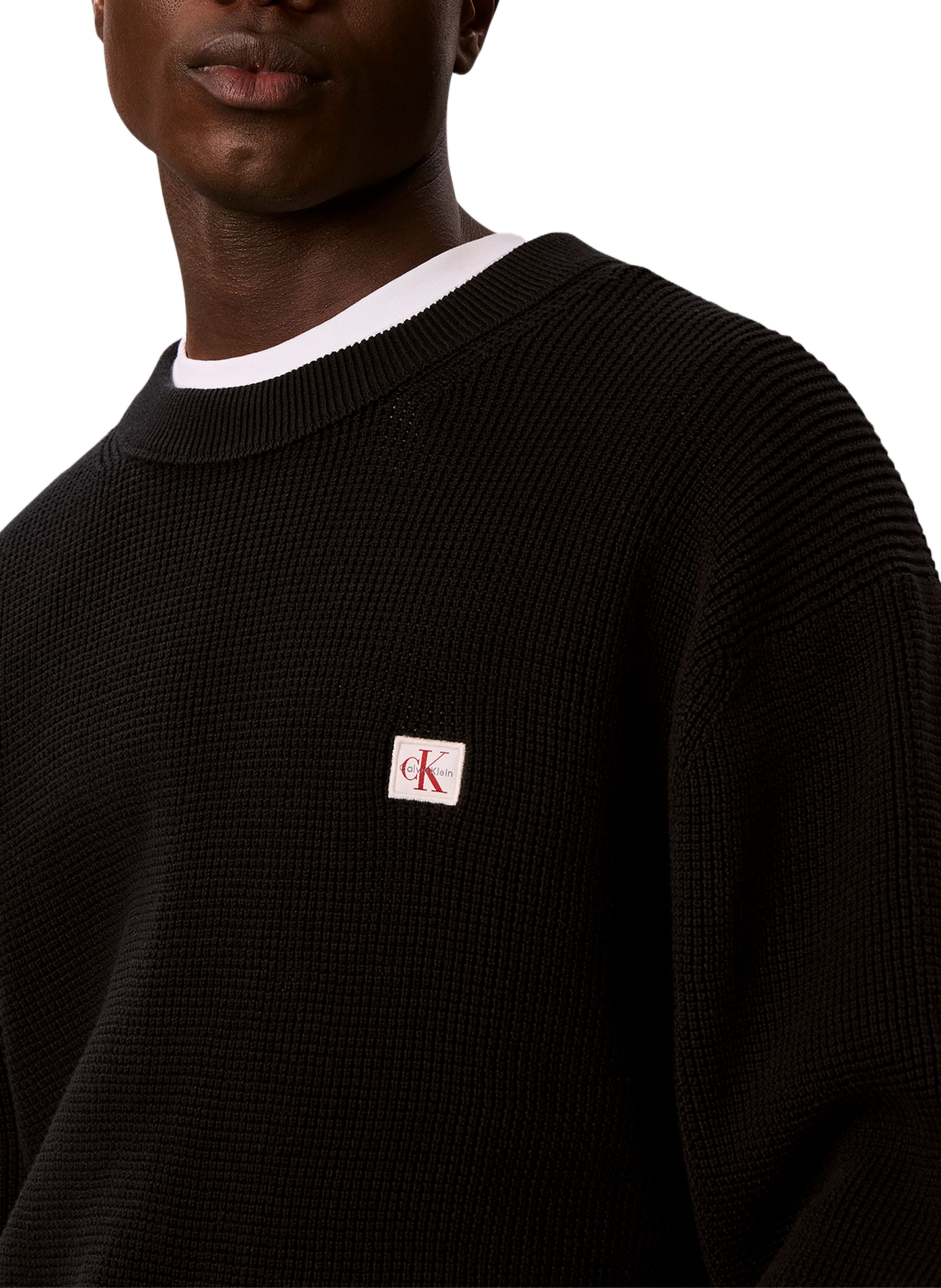 Straight knit cotton logo sweater CALVIN KLEIN Black