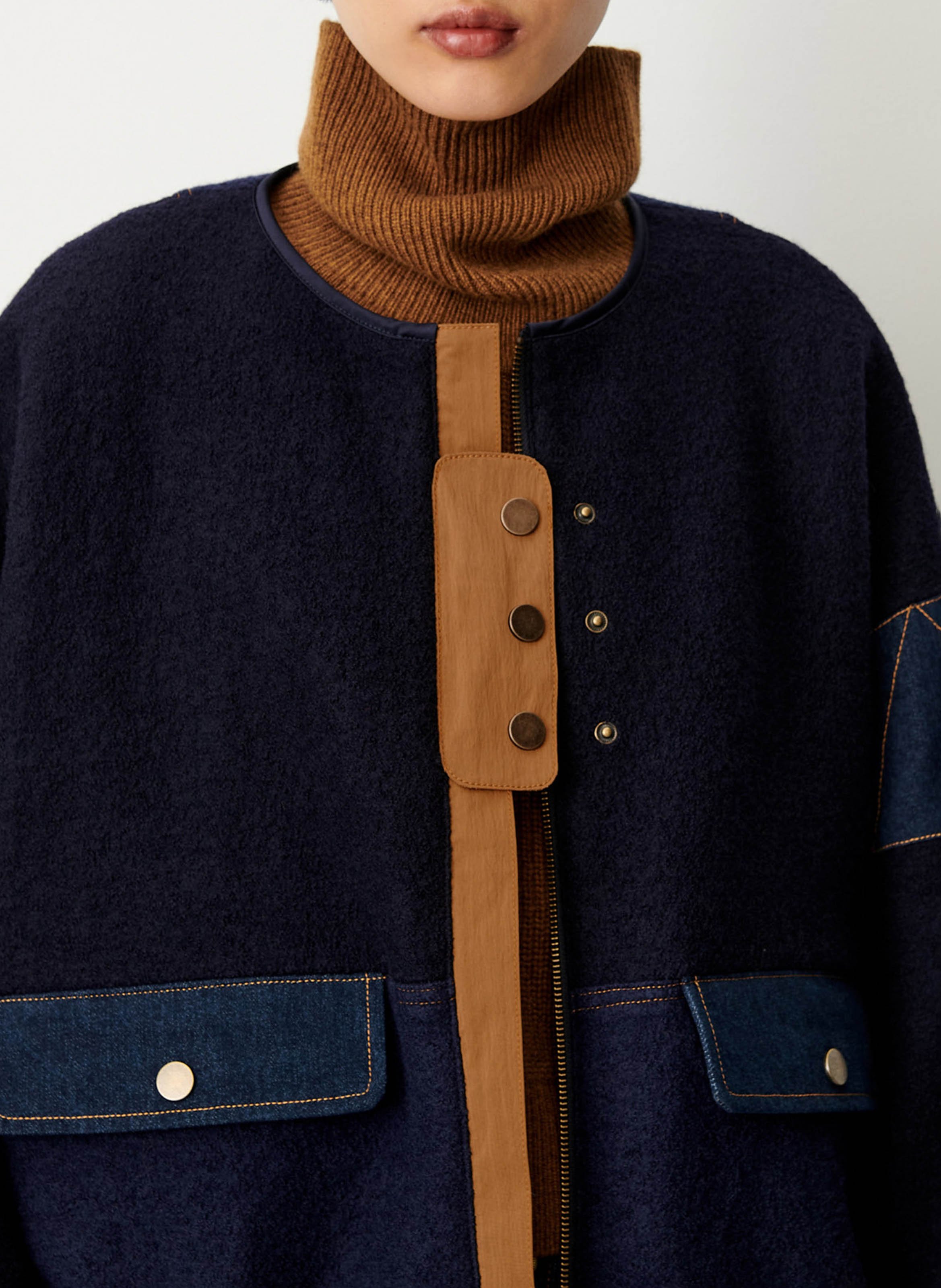 Veste ronde à détails denim en laine cold night SESSUN Bleu