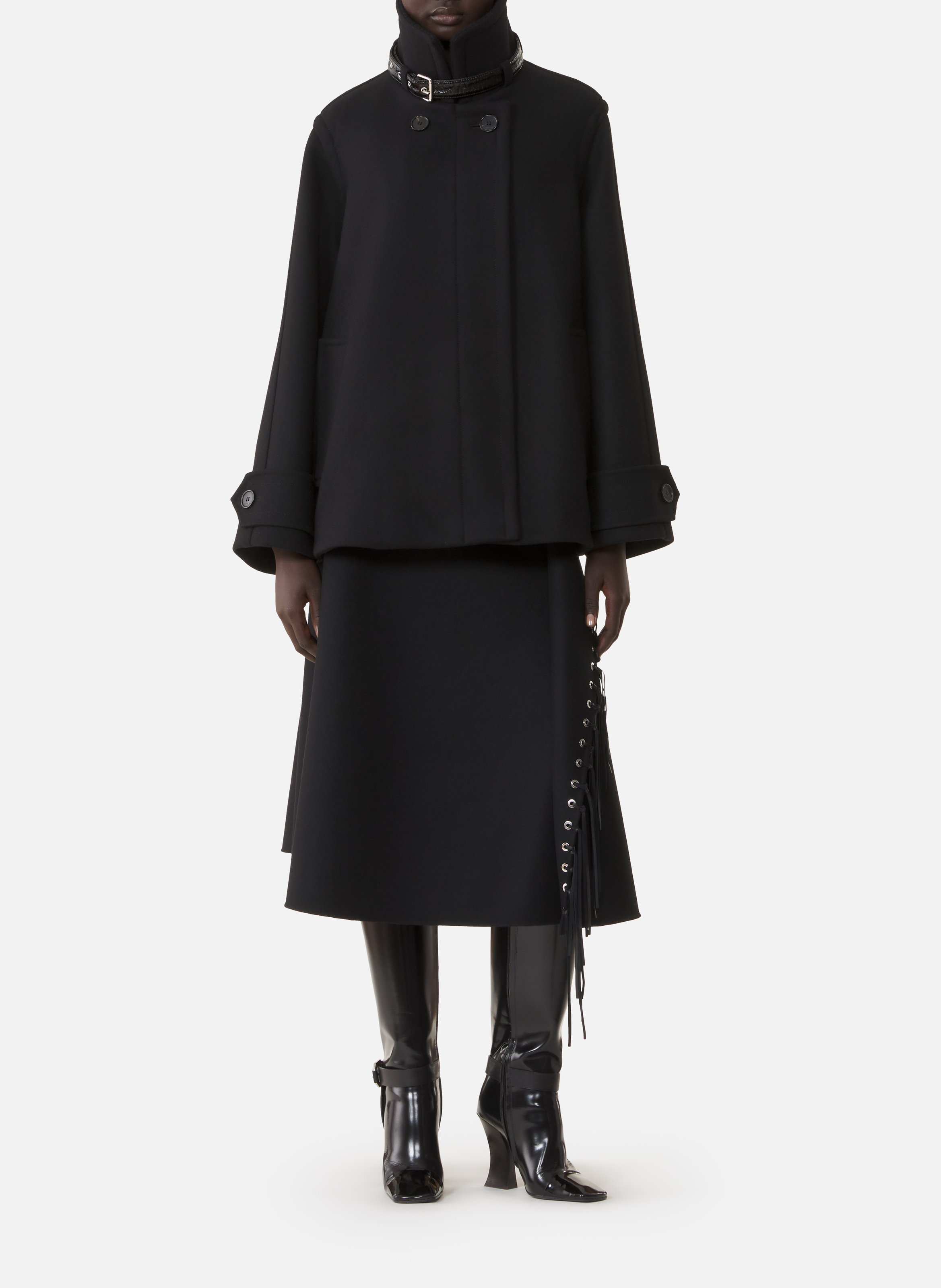 Jupe à franges en laine cachemire double face LANVIN Noir
