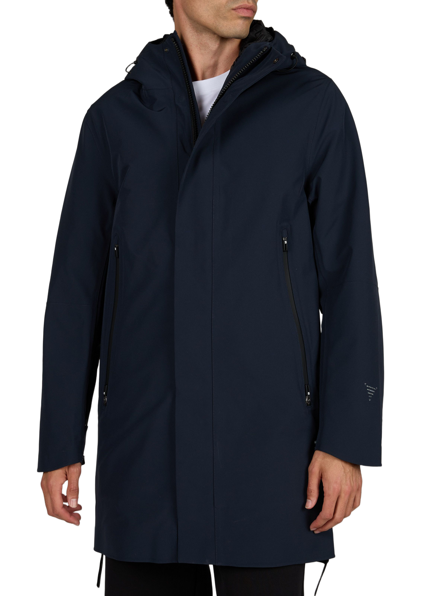 Long straight plain hooded parka KRAKATAU Blue