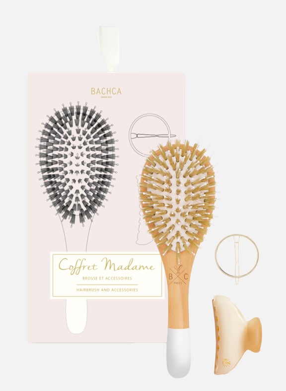 Coffret Madame brosse sanglier nylon + barrette ronde dorée + pince ivoire by BACHCA BACHCA Coffret Madame brosse sanglier nylon + barrette ronde dorée + pince ivoire