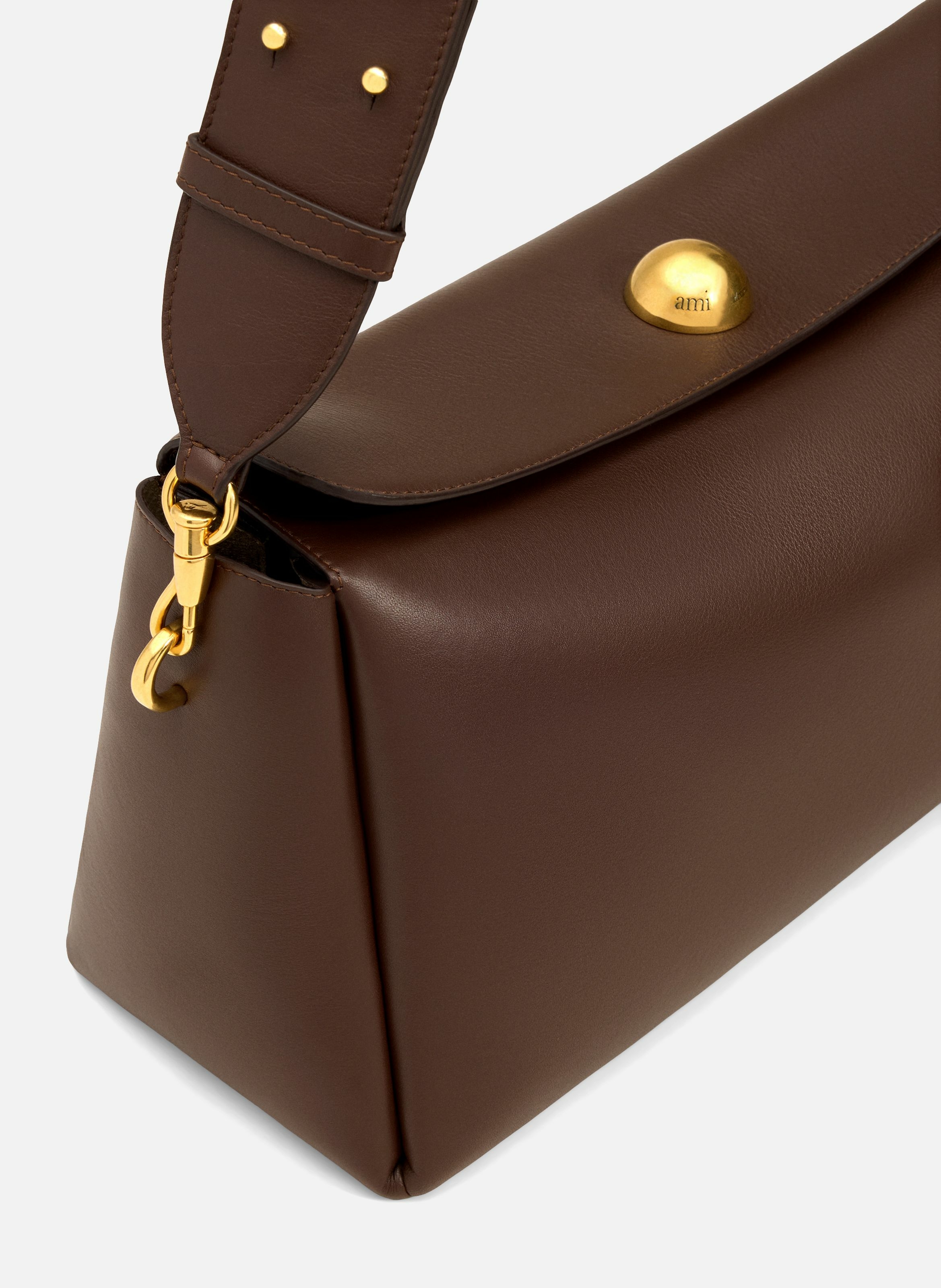 Sac Carrousel Moyen En Cuir Lisse unisexe AMI PARIS Marron