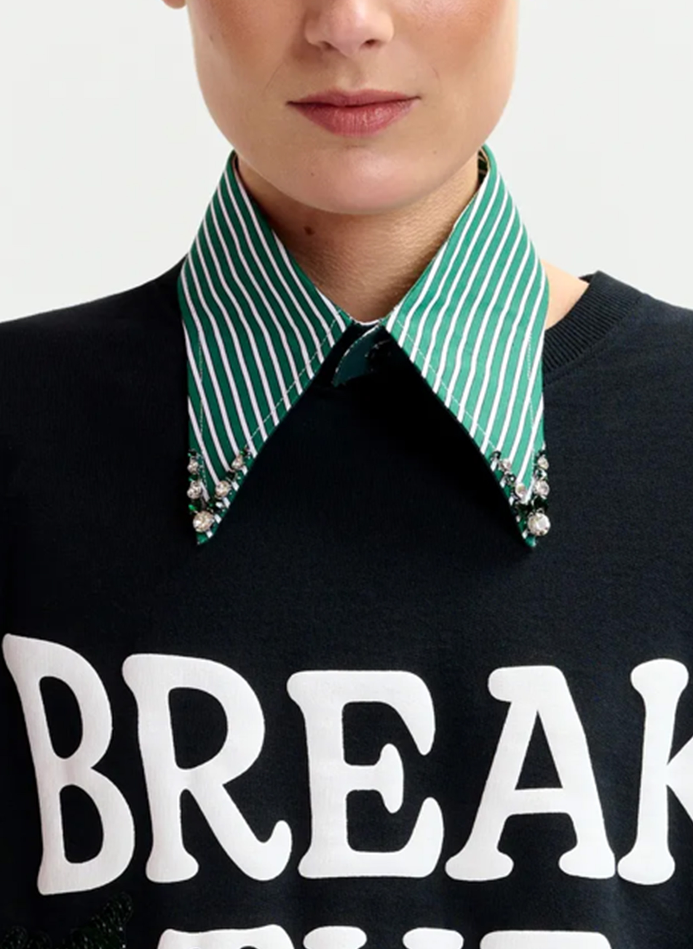 Col amovible rayé en coton iplain Vert