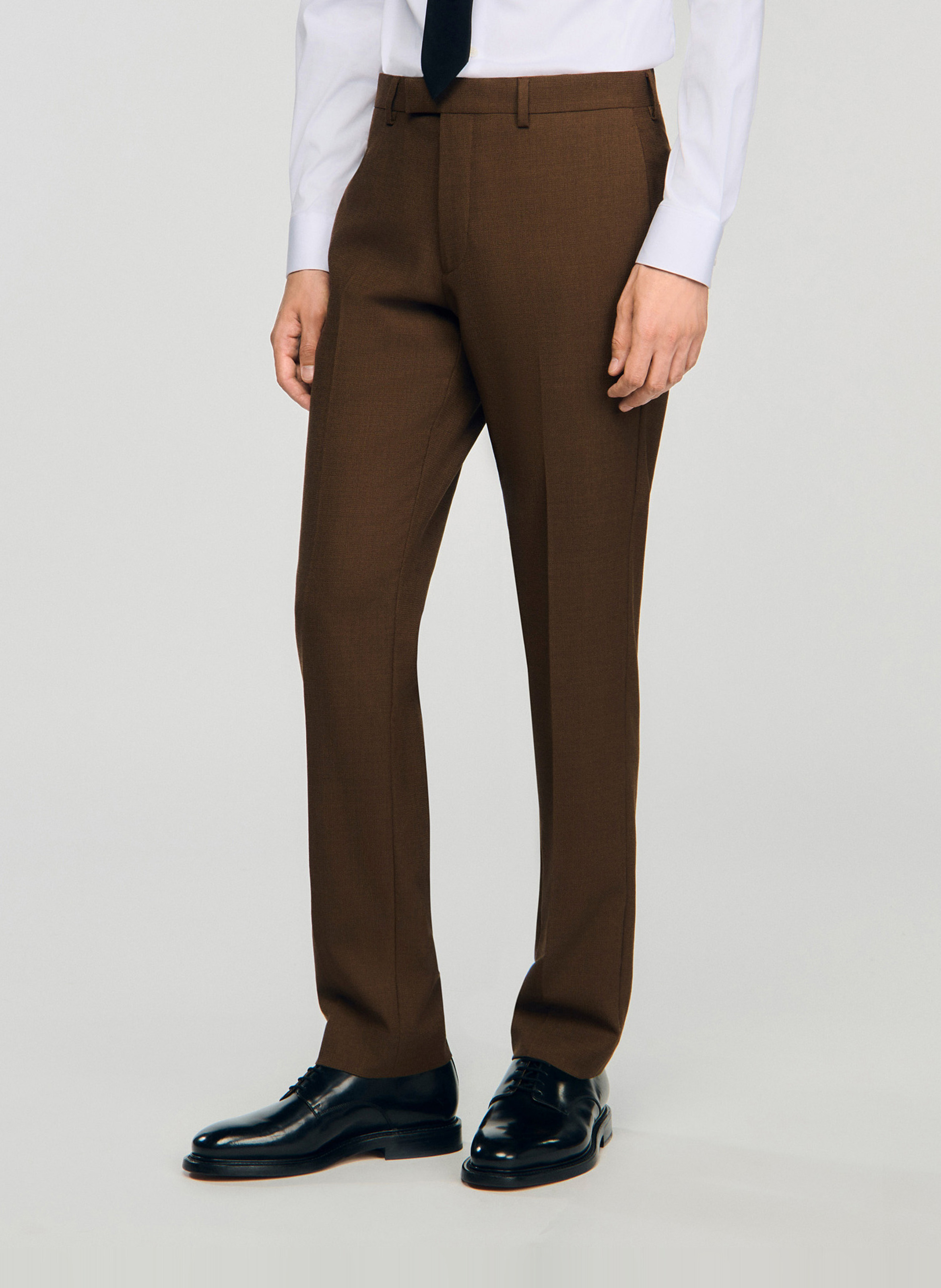 Pantalon de costume uni en laine mélangée SANDRO Beige