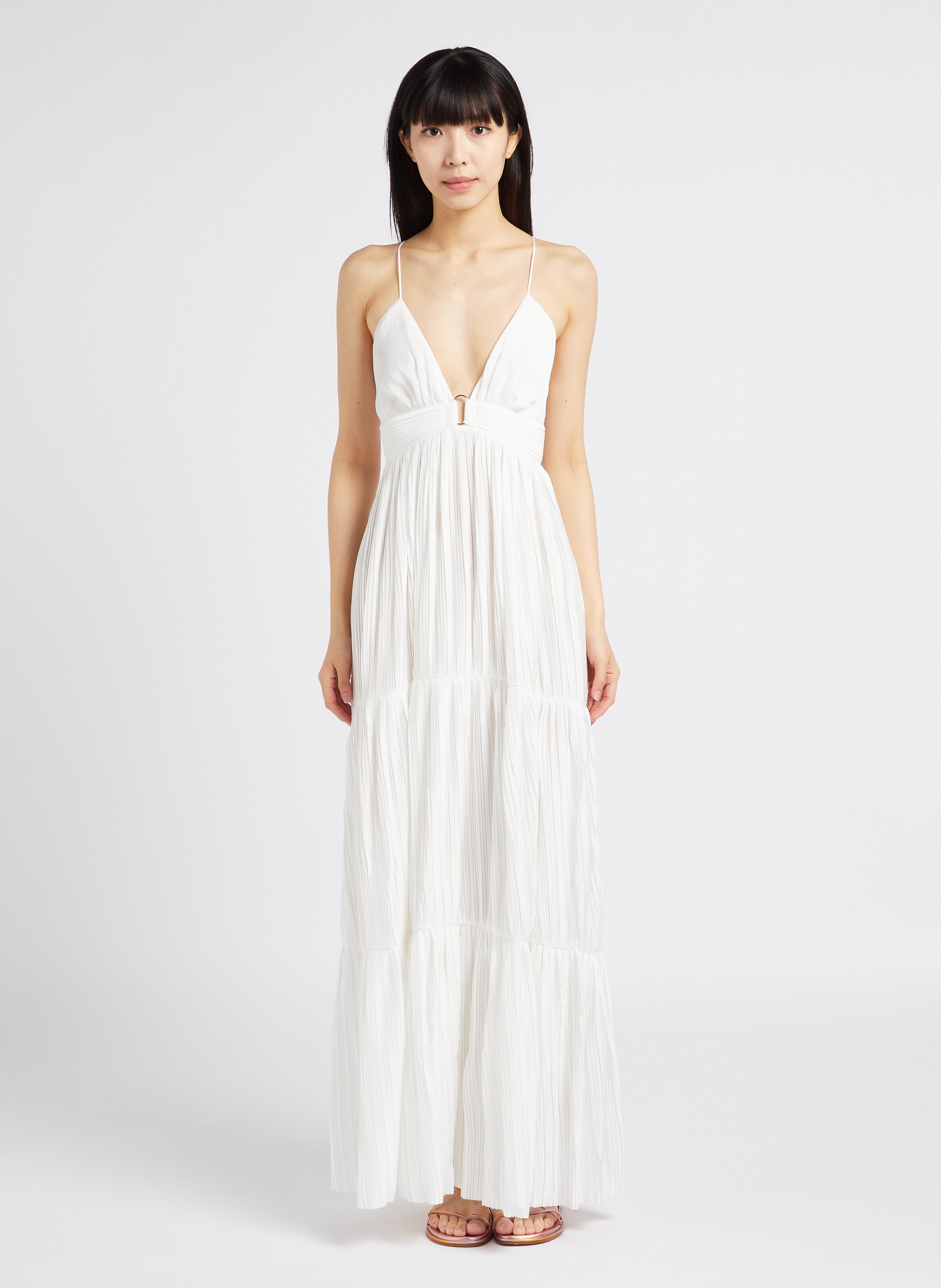 Robe longue col v plissée wasta BA&SH Blanc