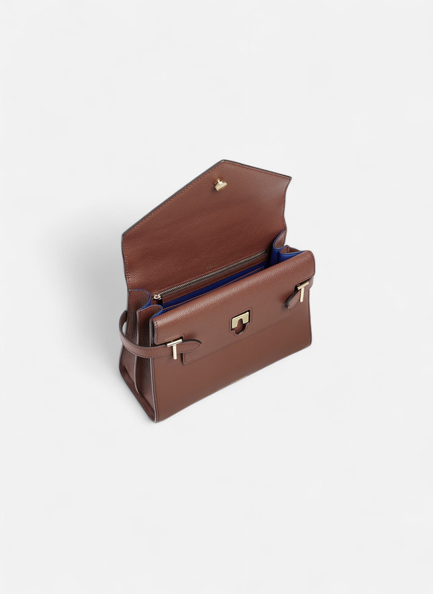 Sac à main double rabat moyen modèle emilie en cuir grainé LE TANNEUR Marron