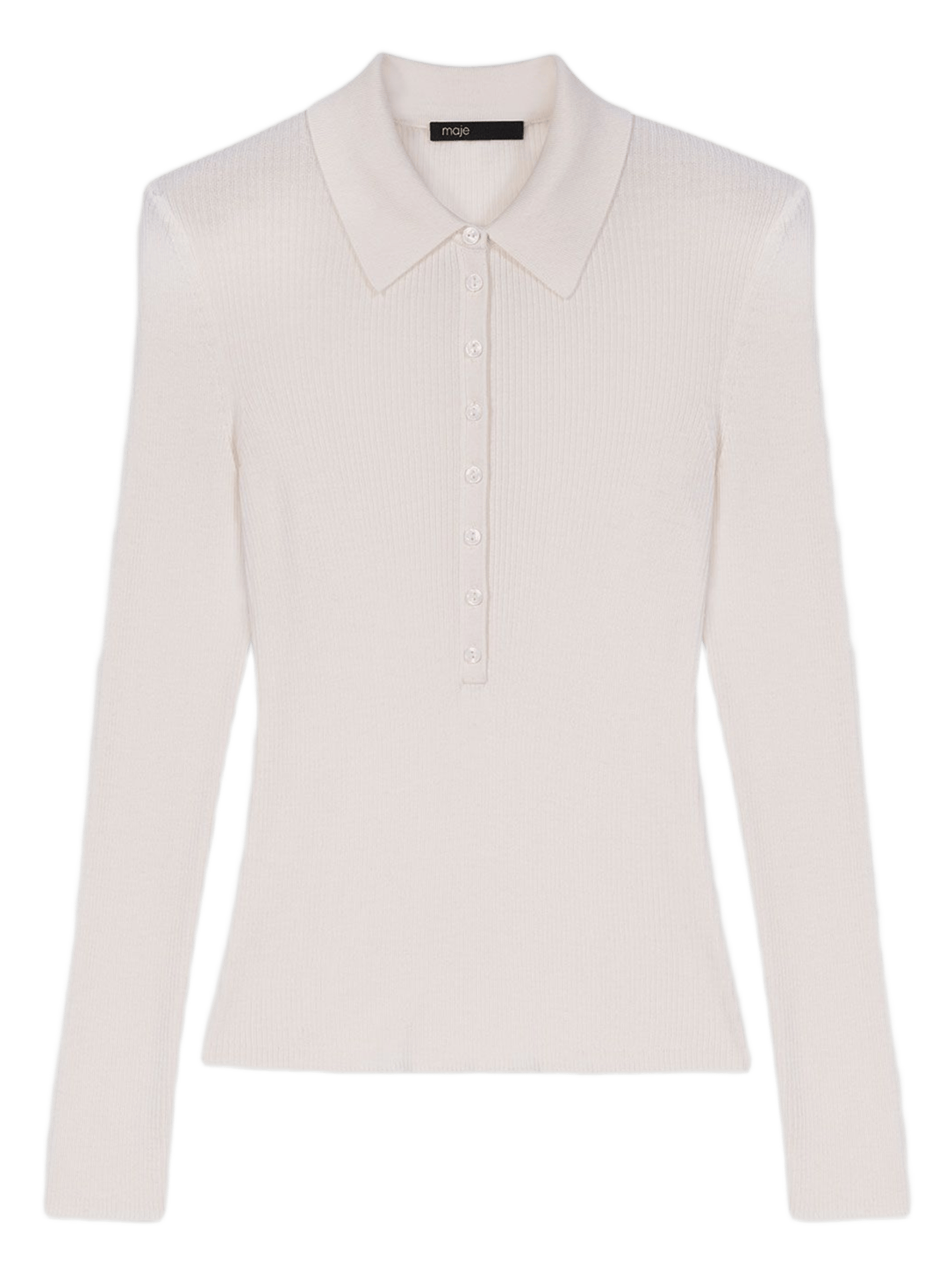 Pull col polo en laine et soie MAJE Beige