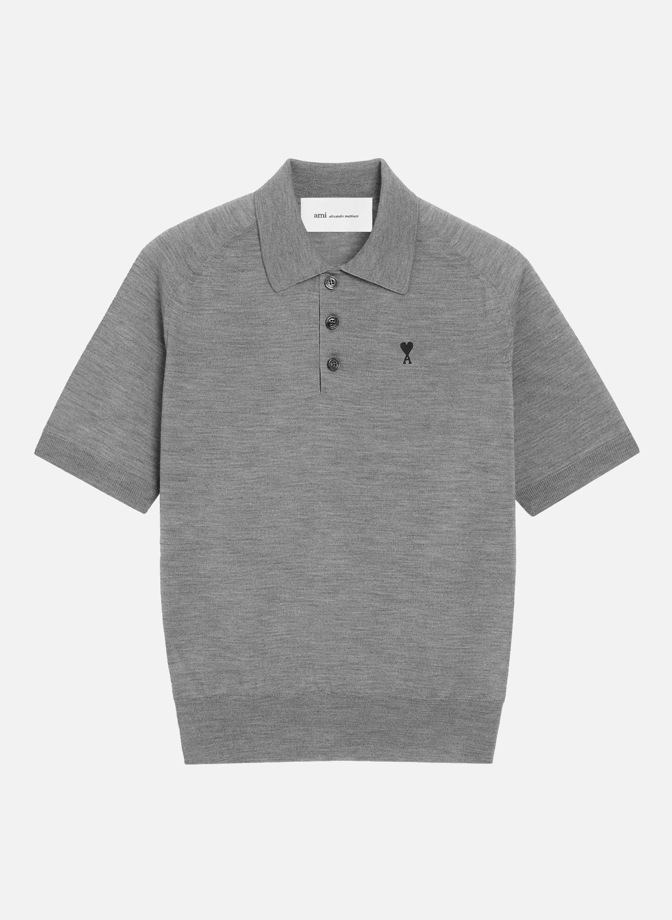 Polo manches courtes ami de coeur en laine AMI PARIS Gris