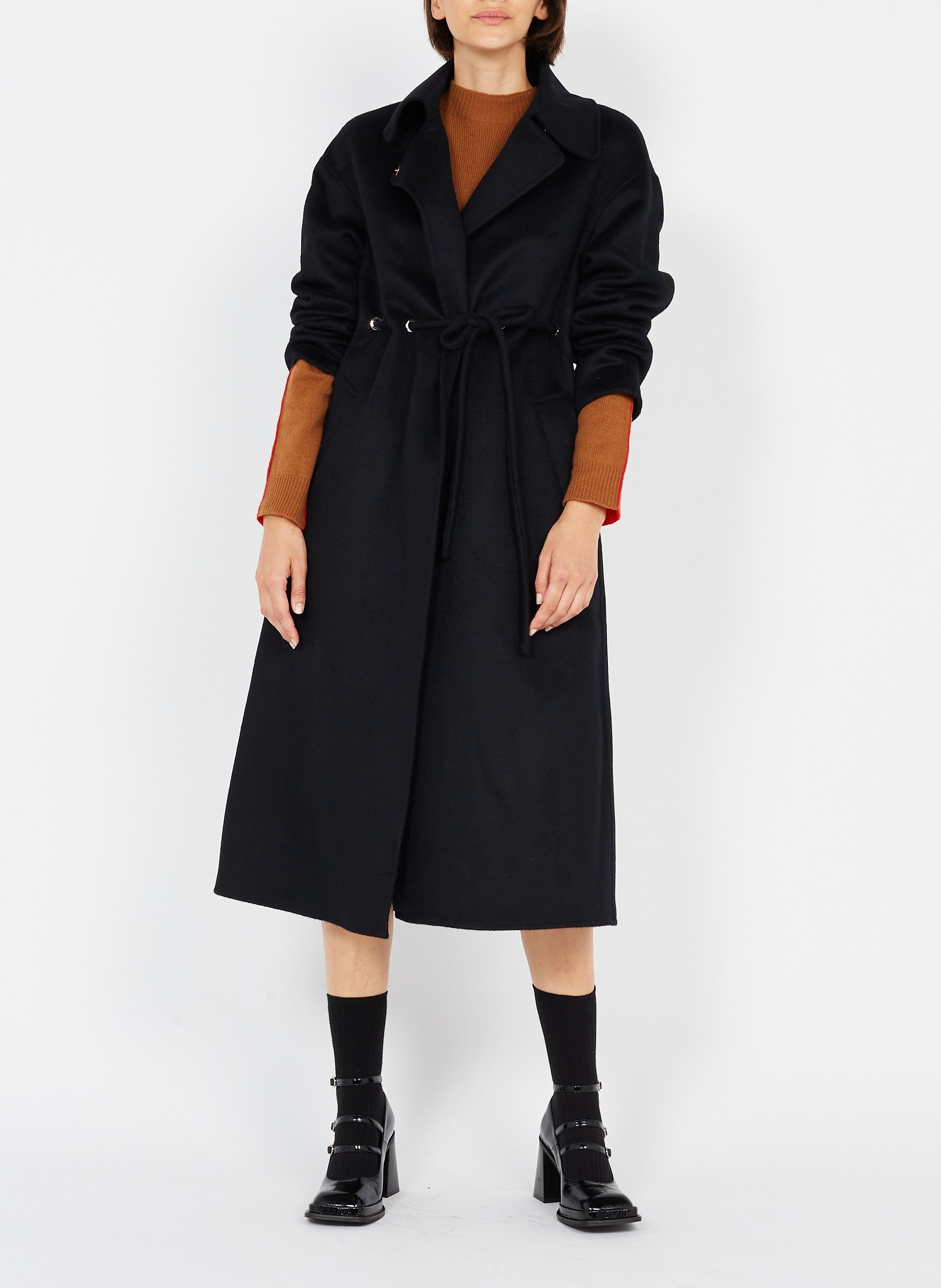 Manteau long col classique en laine mélangée kate BA&SH Noir