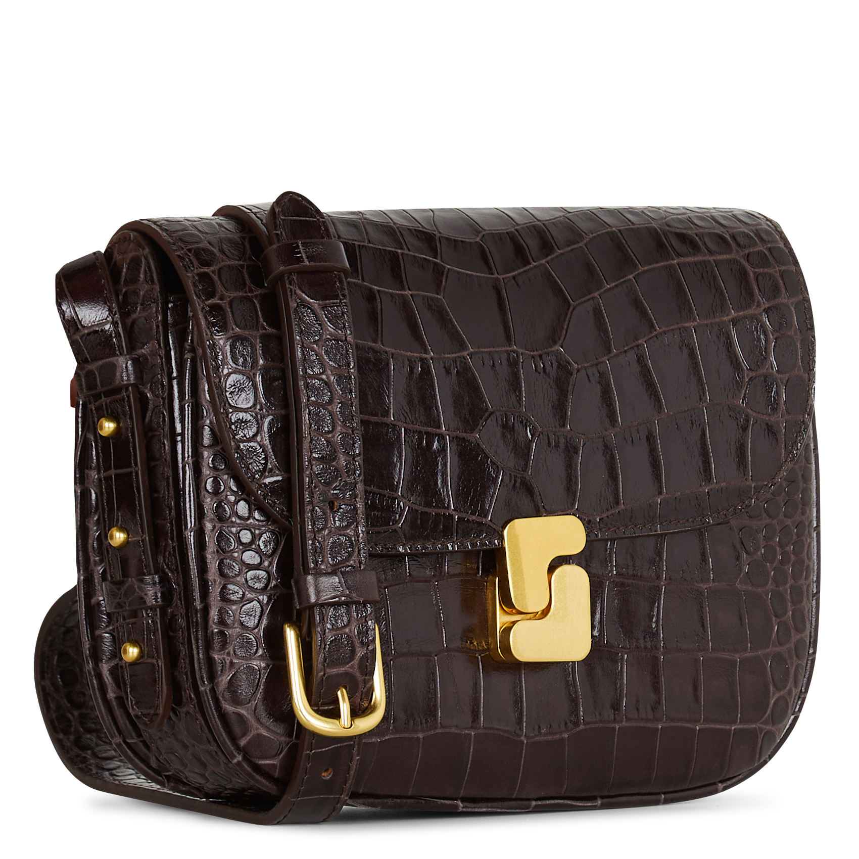 Sac bandoulière en cuir embossé croco Bellissima mini SOEUR Marron