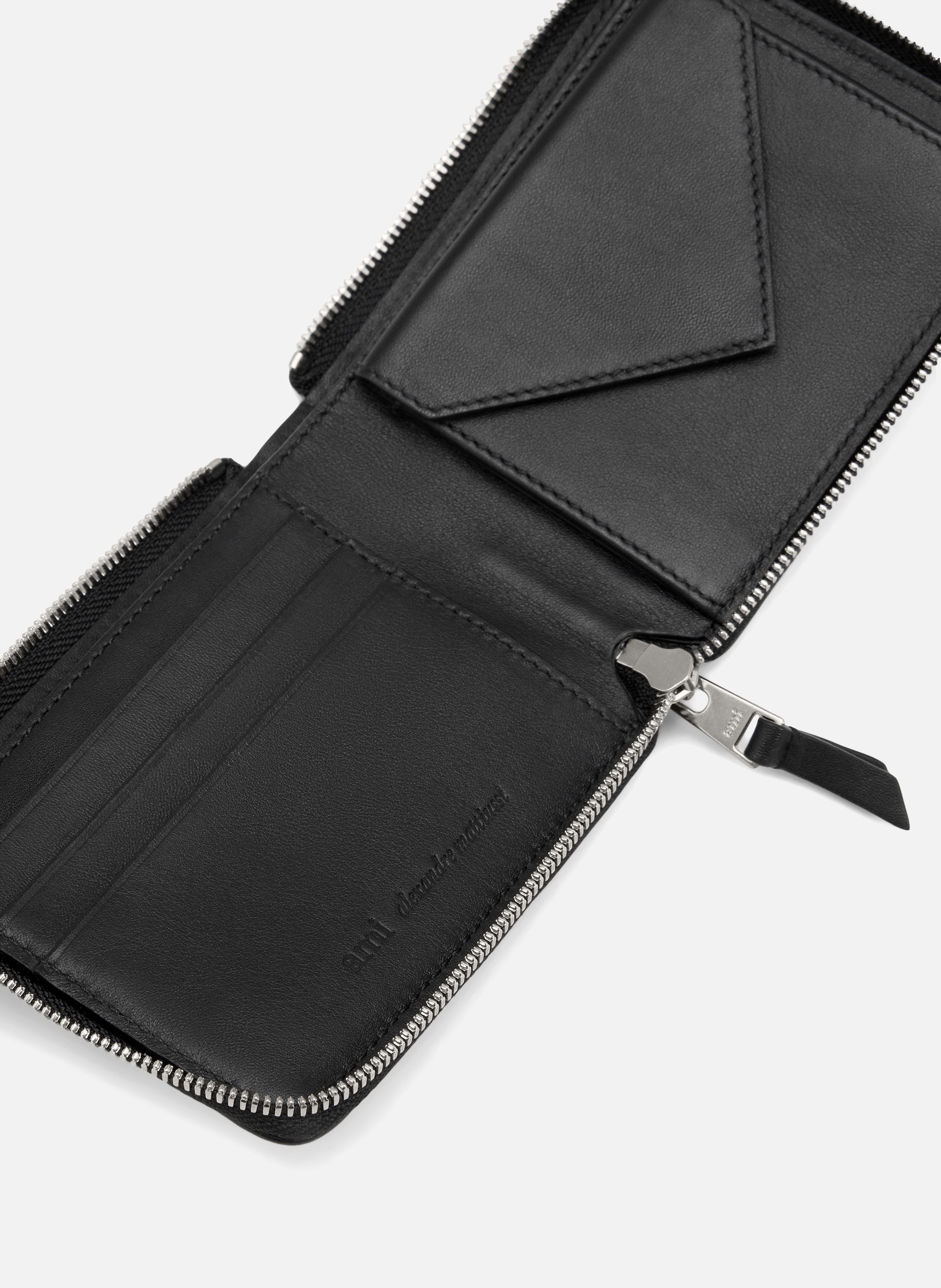 Portefeuille Compact Ami De Coeur En Cuir Lisse unisexe AMI PARIS Noir