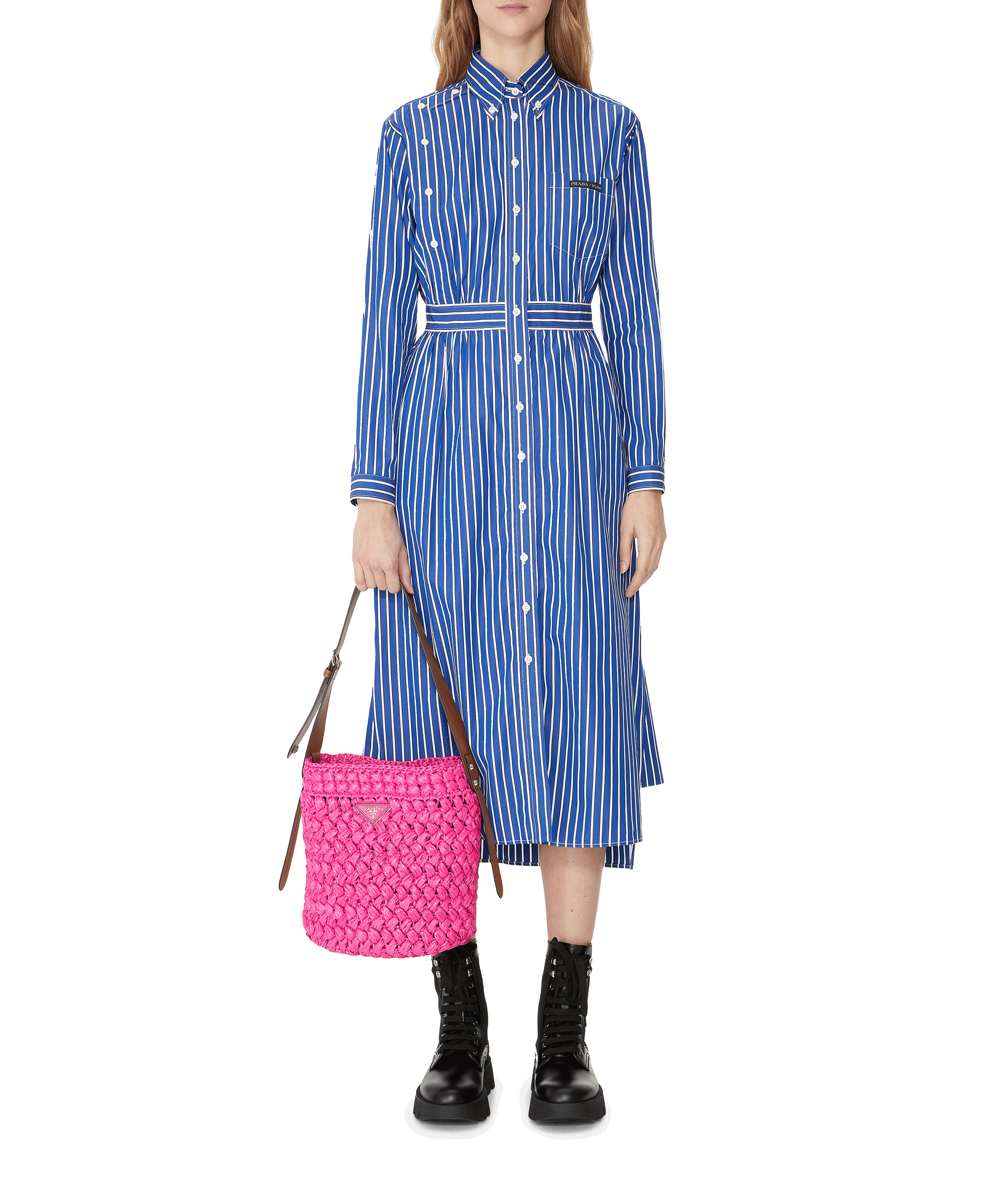 Buttoned cotton Midi dress PRADA Blue