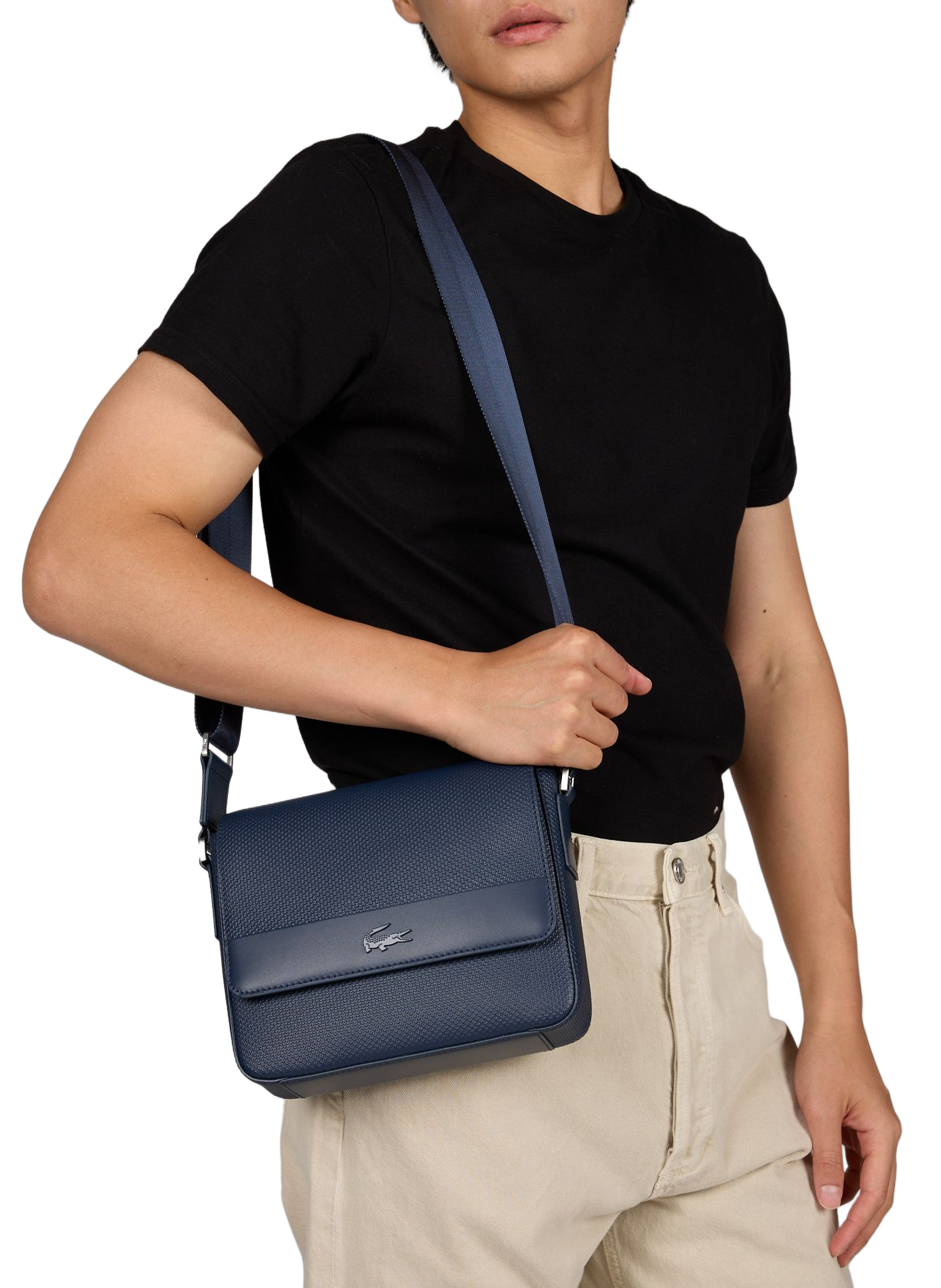 Textured leather shoulder bag LACOSTE Blue