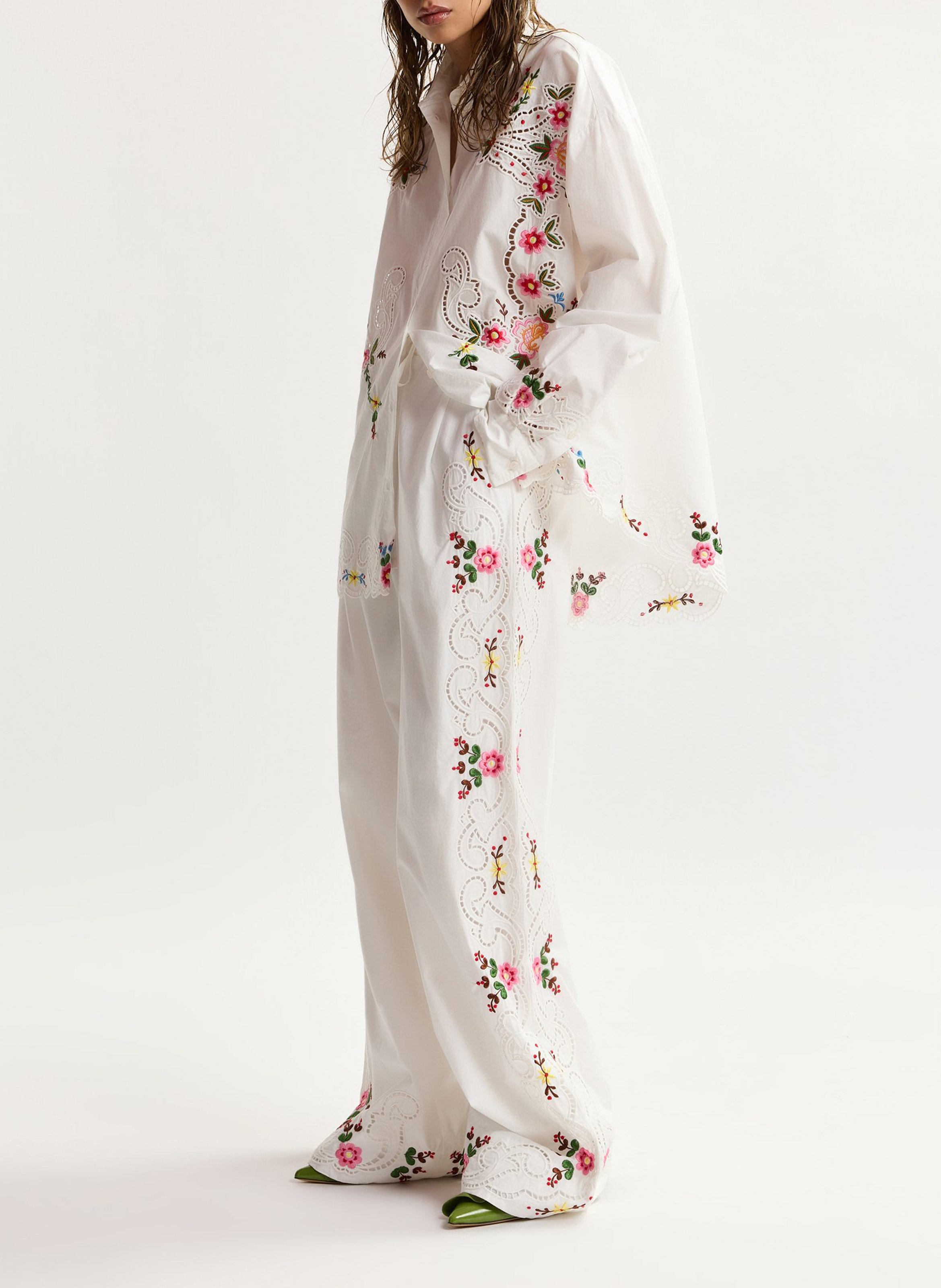 Pantalon taille haute large brodé janai ESSENTIEL ANTWERP Blanc