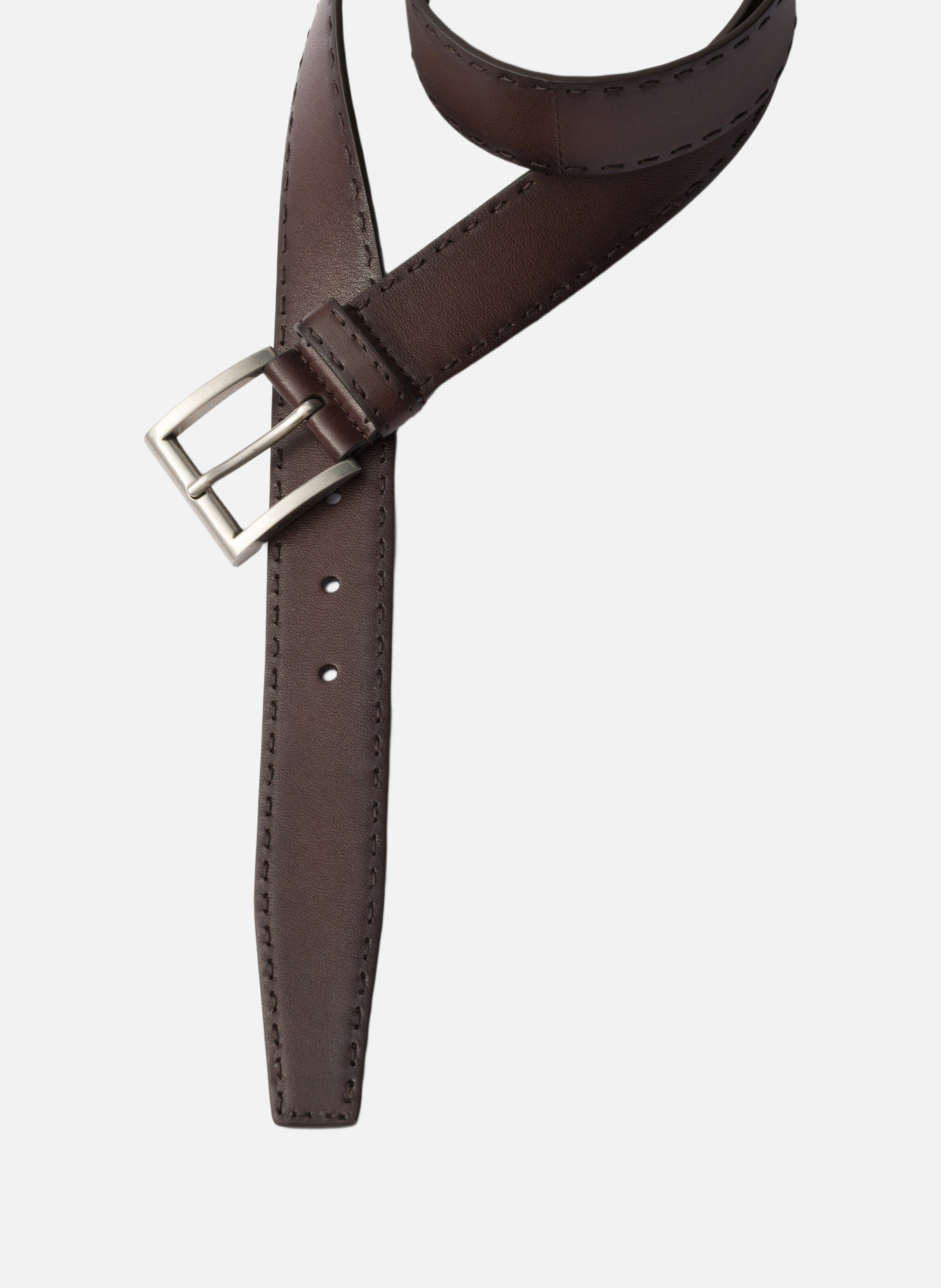 Ceinture en cuir à effet vieilli PRADA Marron