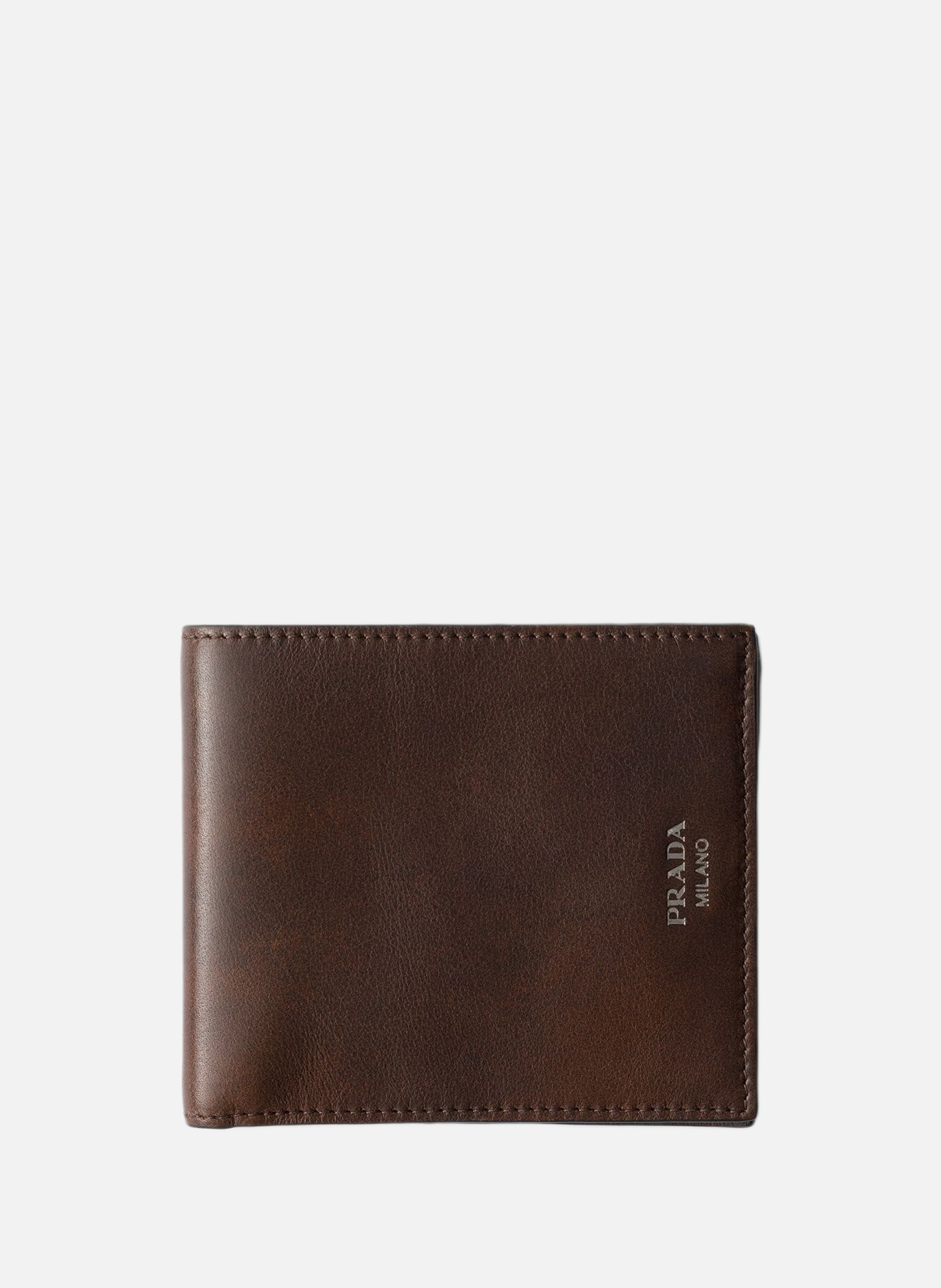 Portefeuille en cuir vieilli PRADA Marron