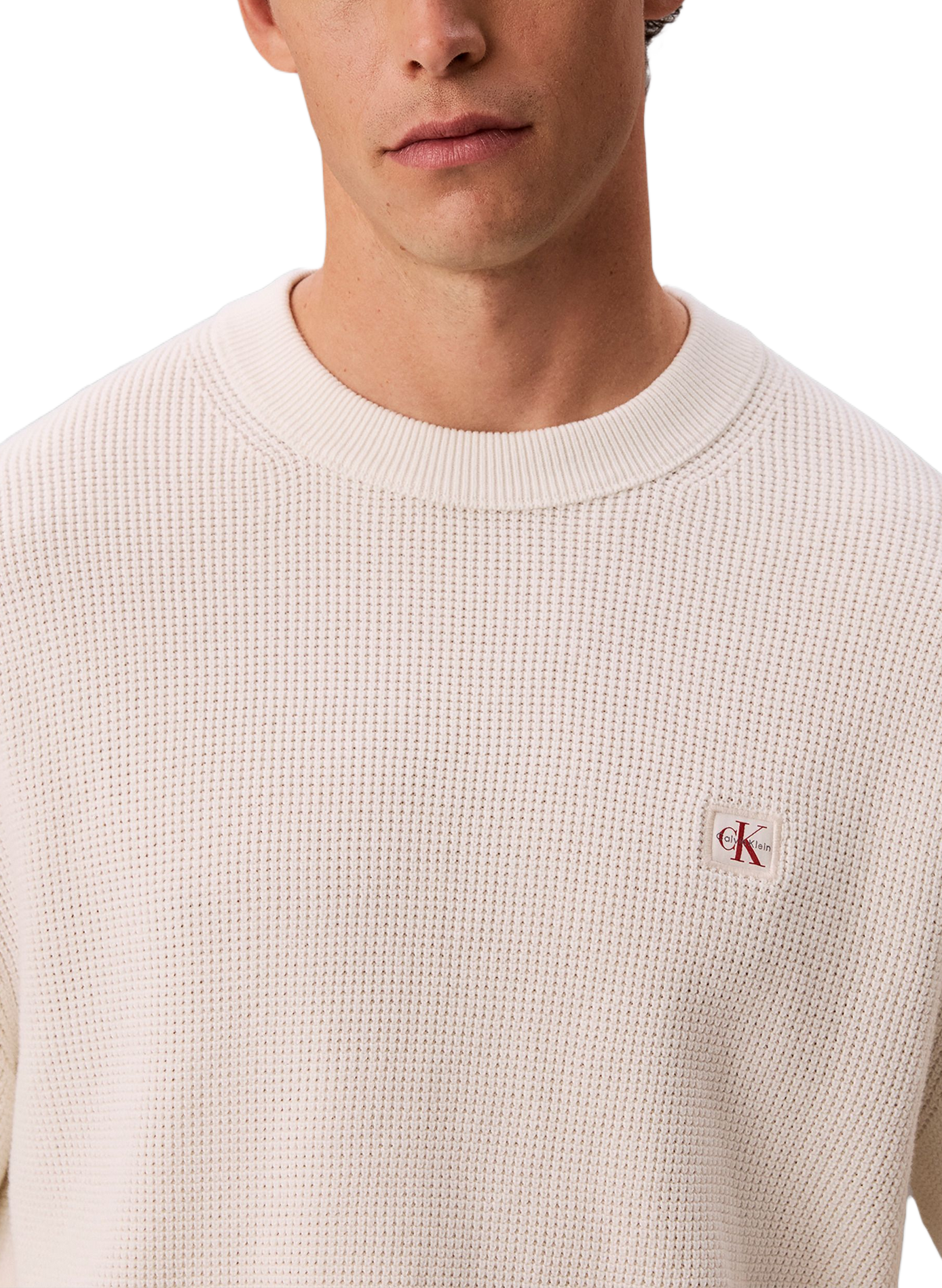 Straight knit cotton logo sweater CALVIN KLEIN Beige