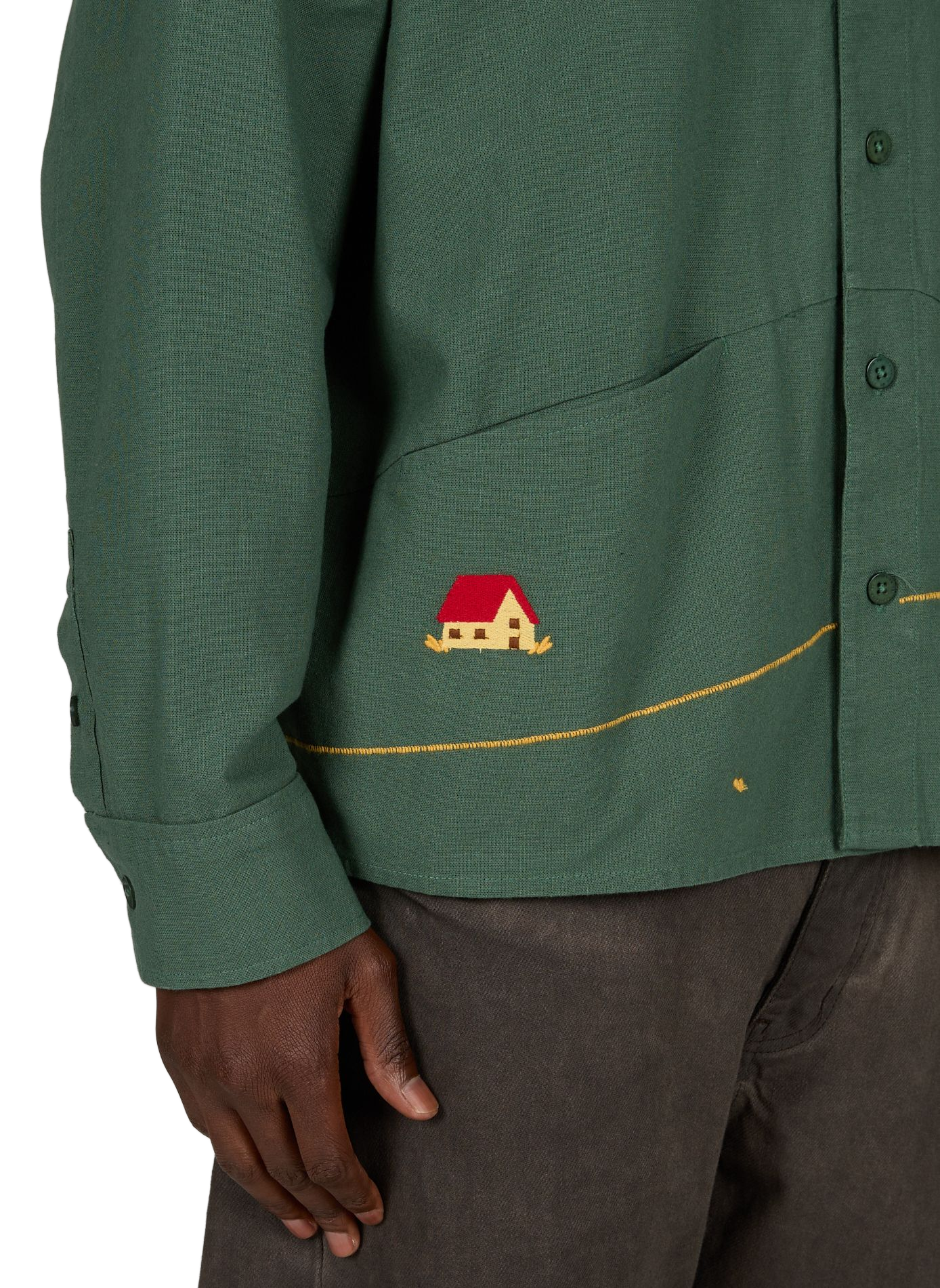 Solid Straight Overshirt THINKING MU Green