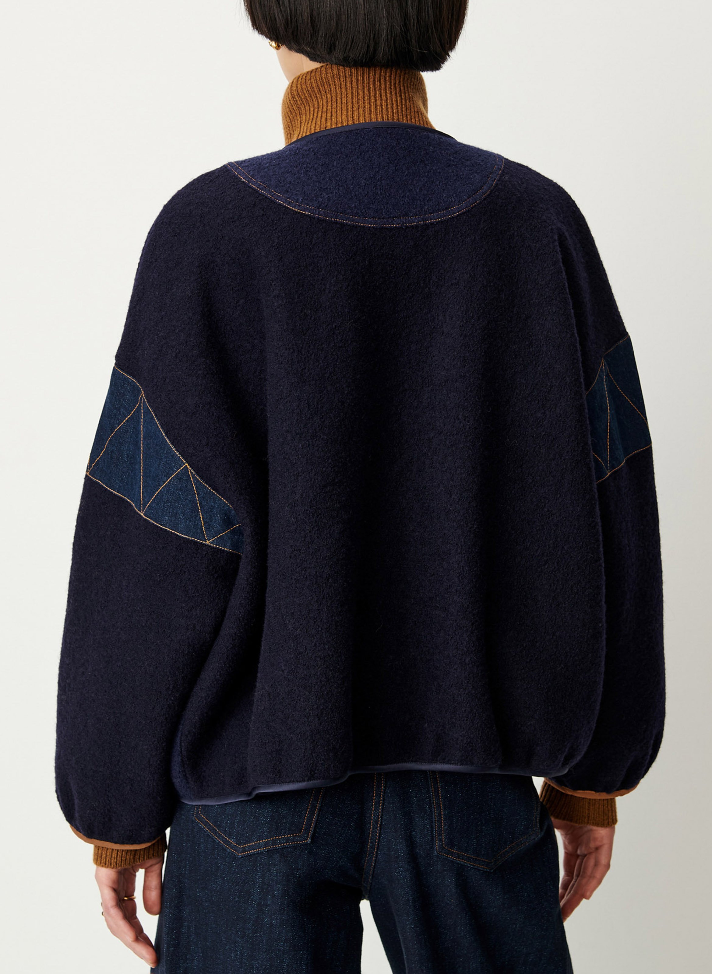 Veste ronde à détails denim en laine cold night SESSUN Bleu