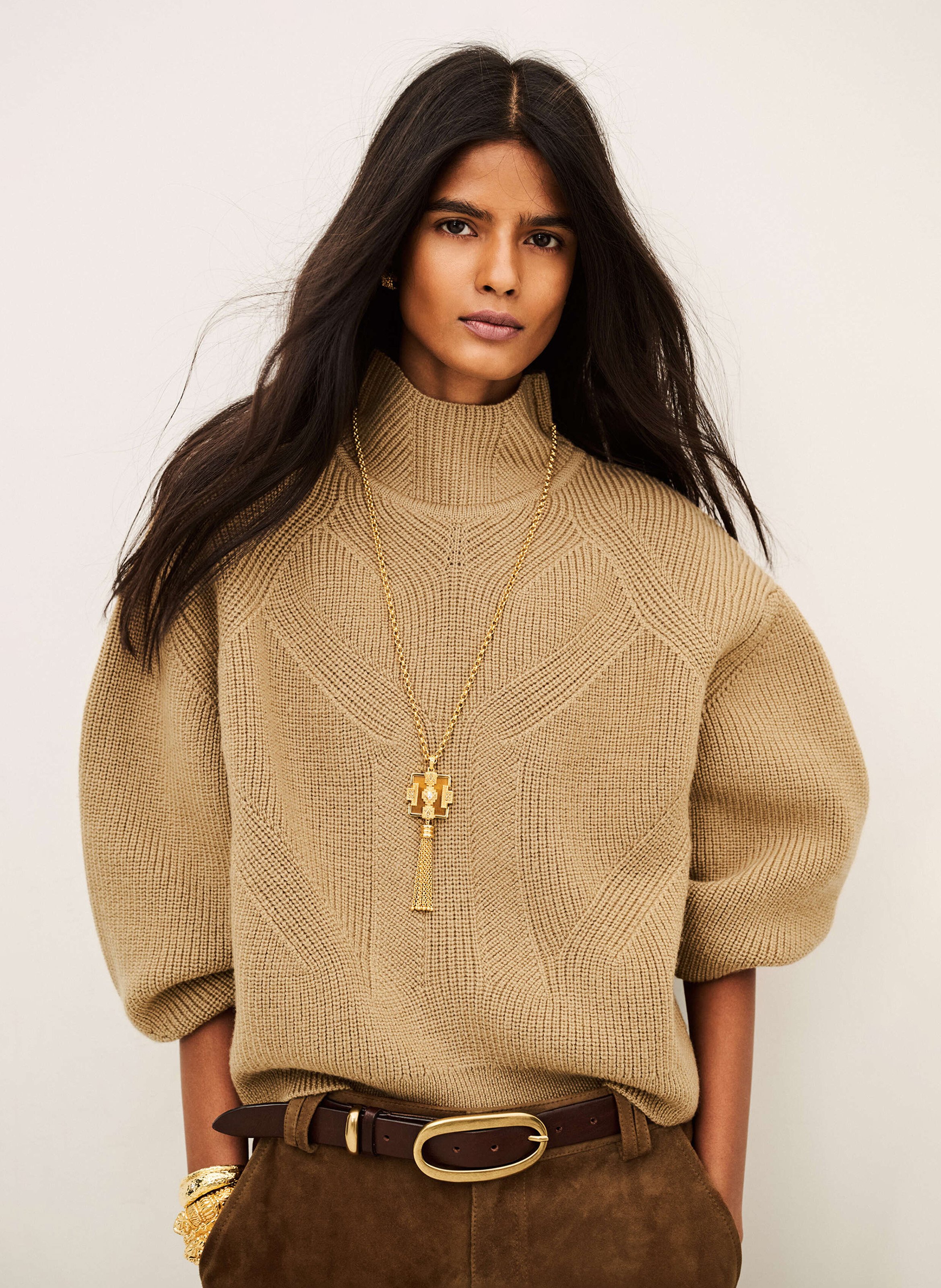 Pull ample col montant en laine lola BA&SH Marron