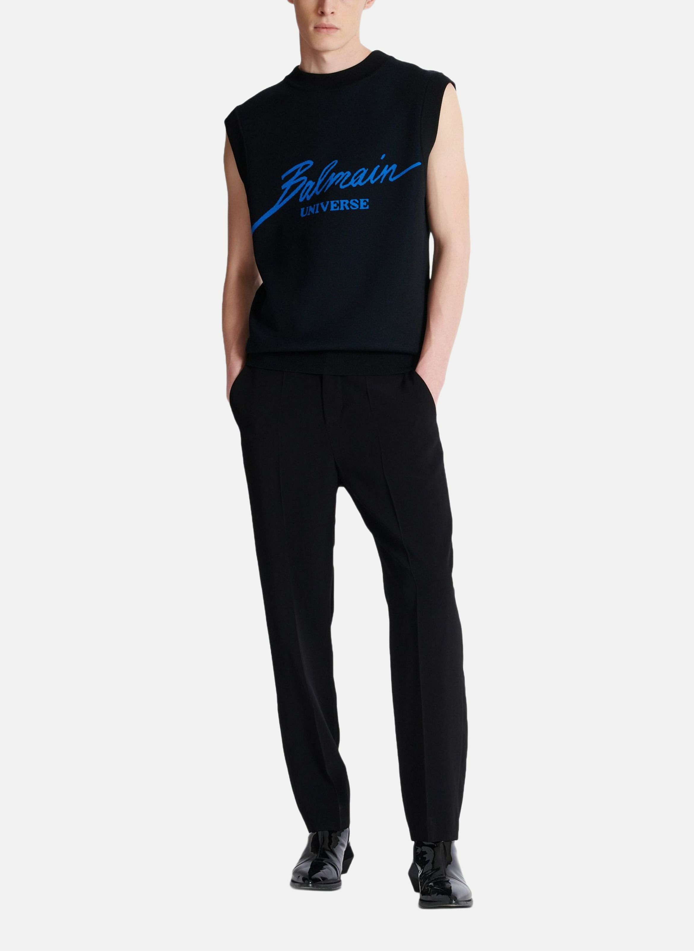 Pantalon droit en crêpe BALMAIN Noir