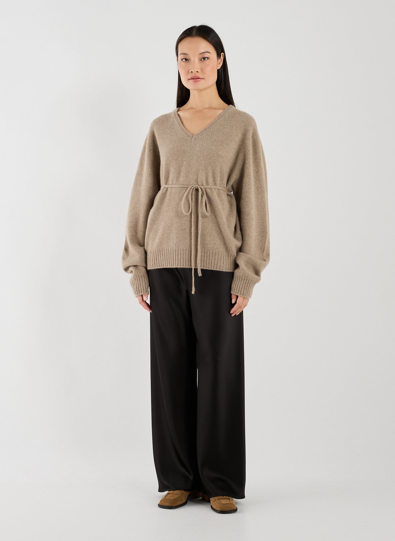 Pull col V en laine et laine d'alpaga LE 17 SEPTEMBRE Beige