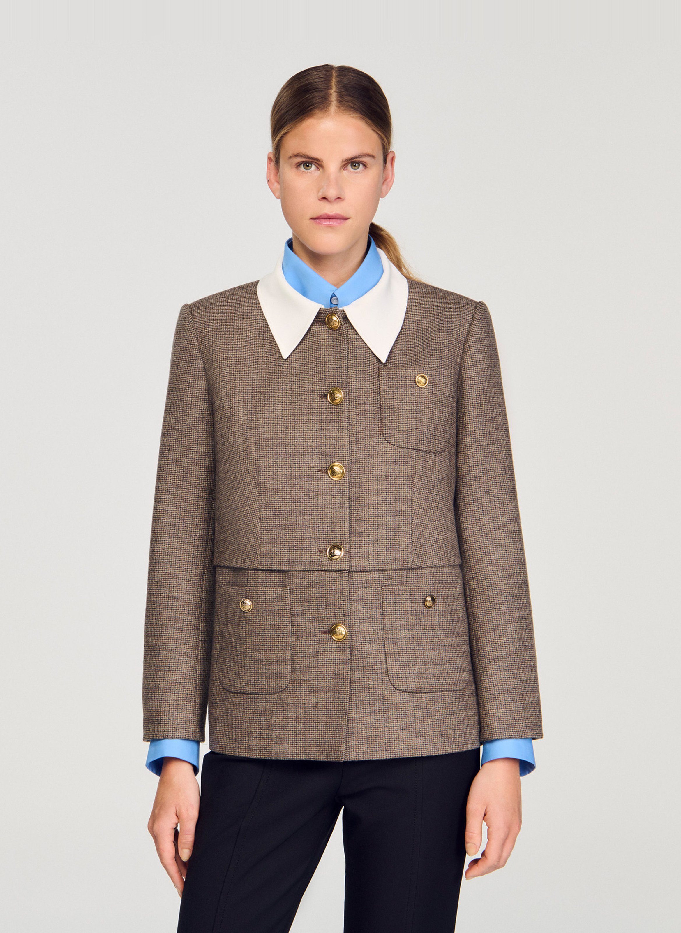 Veste tailleur droite imprimée SANDRO Marron