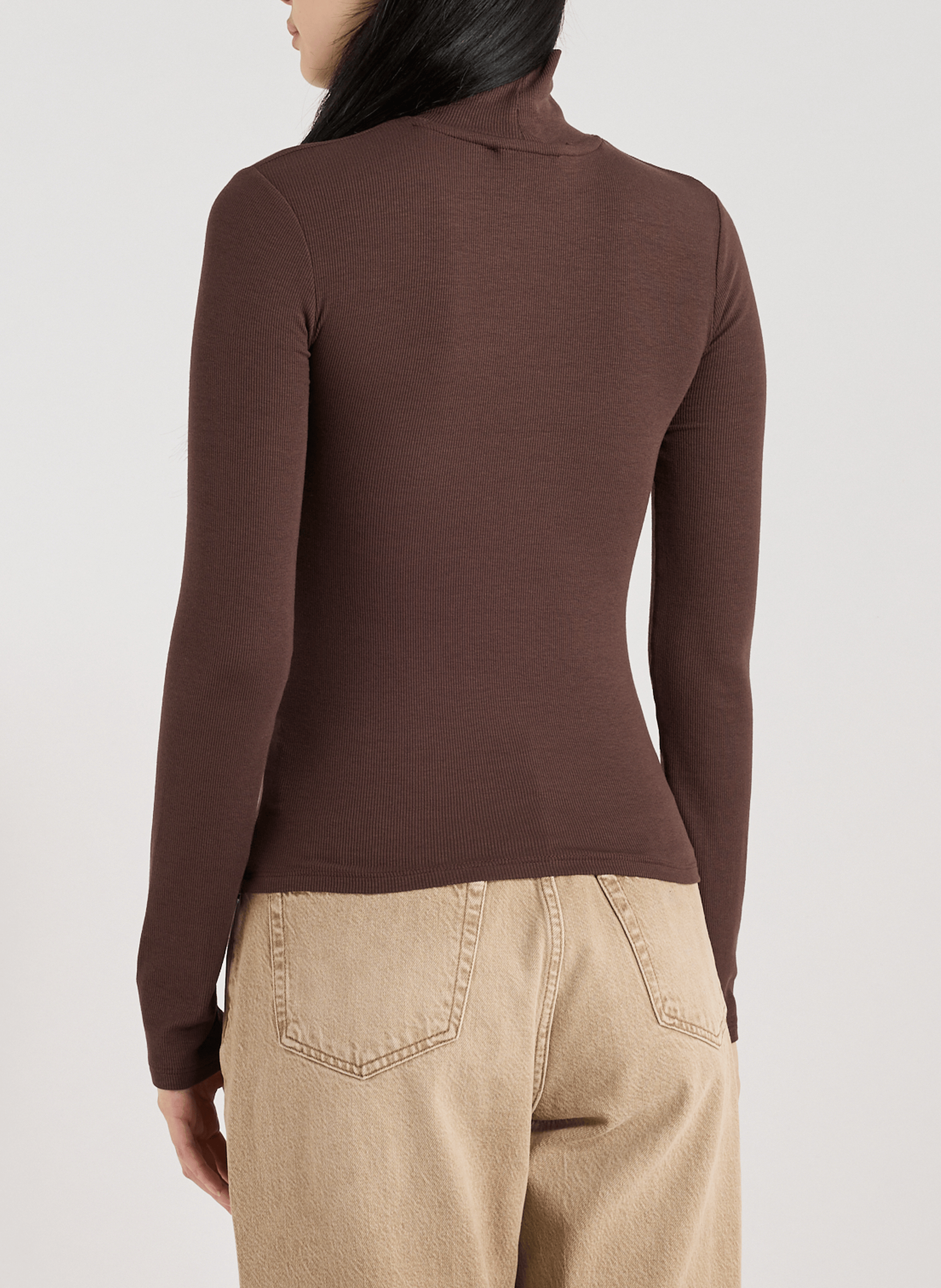 Top col montant à manches longues TOPSHOP Marron