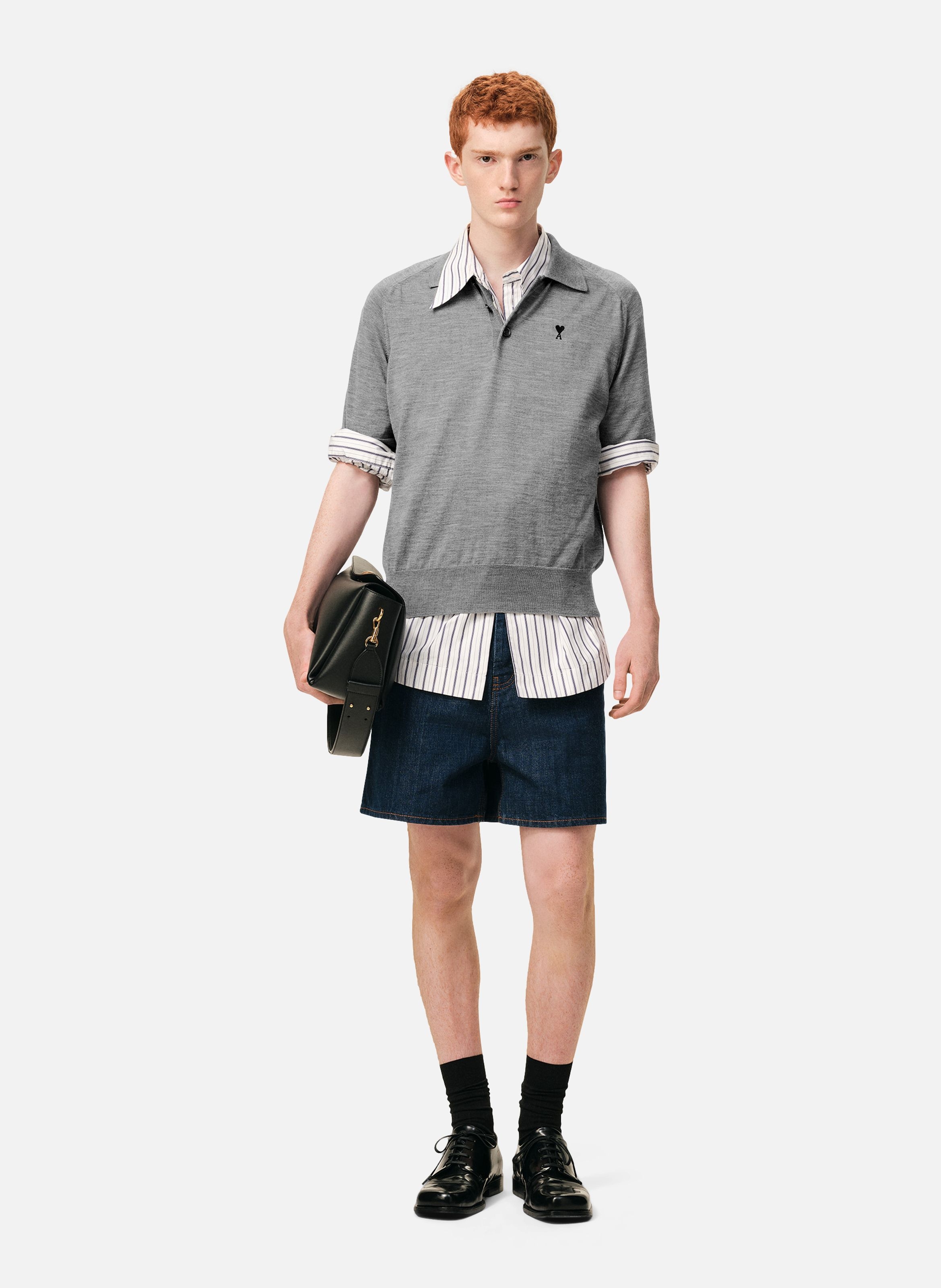 Polo manches courtes ami de coeur en laine AMI PARIS Gris