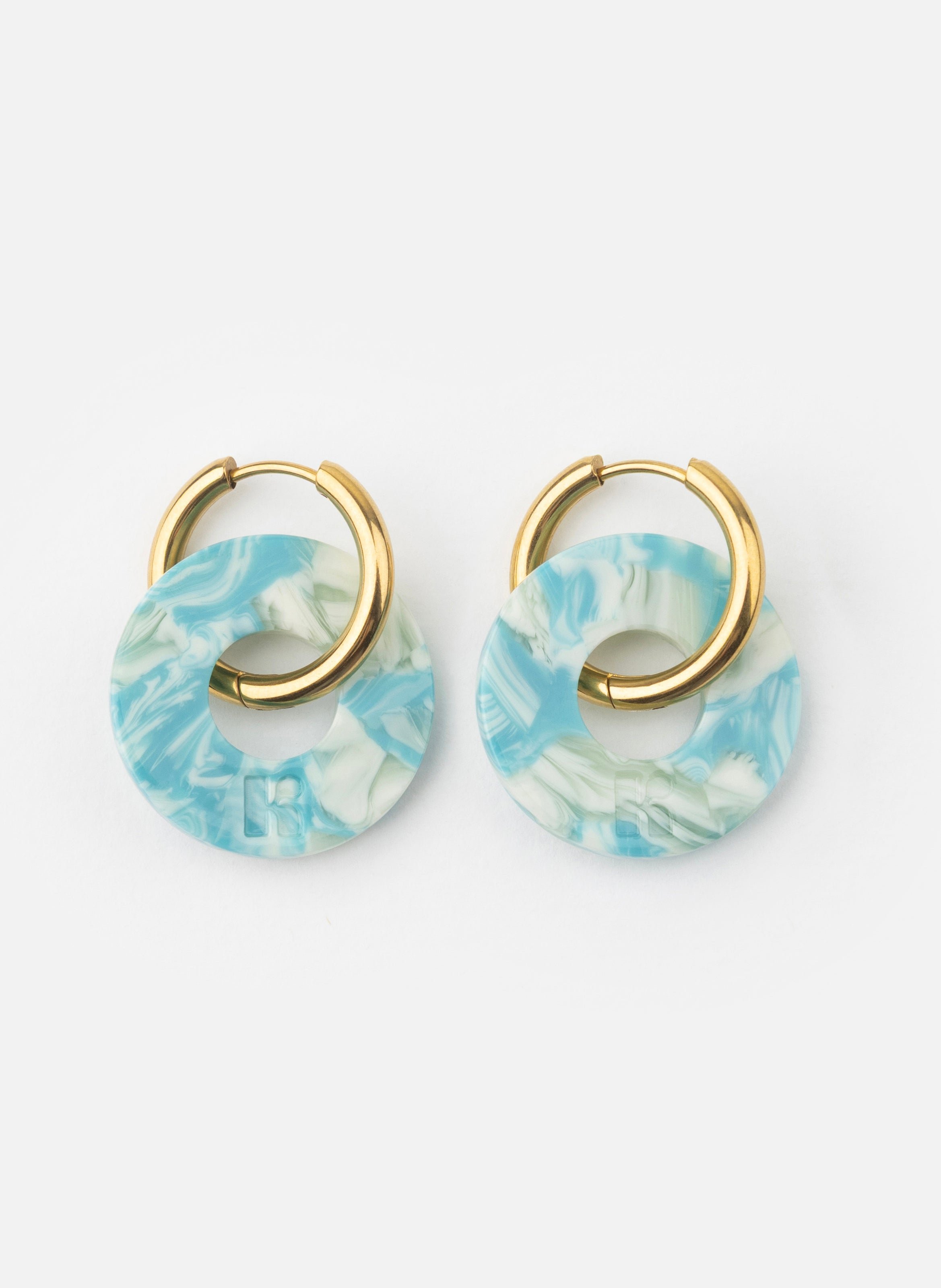 Boucles d'oreilles donuts avec anneaux en acier inoxydable doré  Turquoise